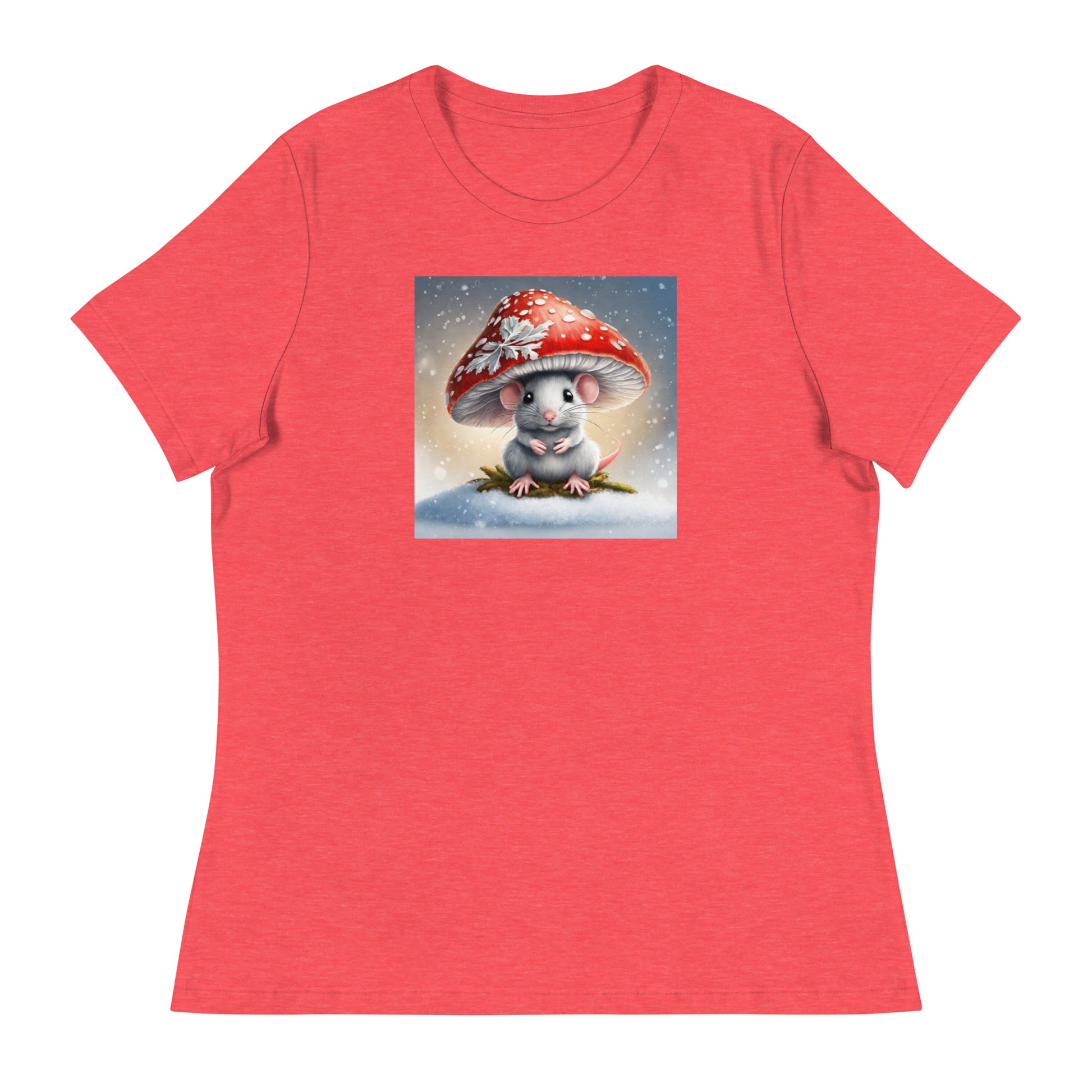 Winter Mouse Women's Holiday T-Shirt Heather Red