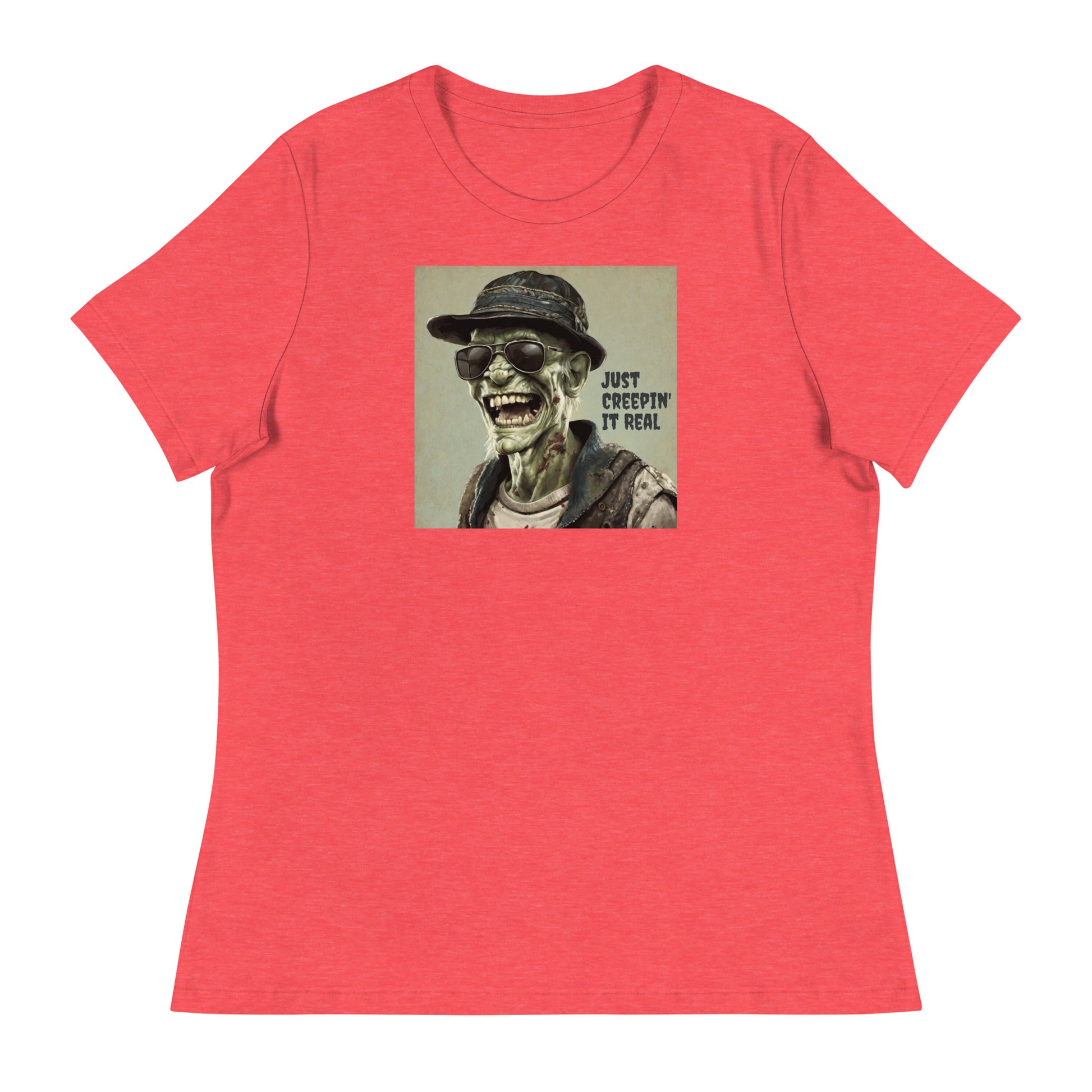 Just Creepin' It Real Women's Zombie T-Shirt for Halloween Heather Red