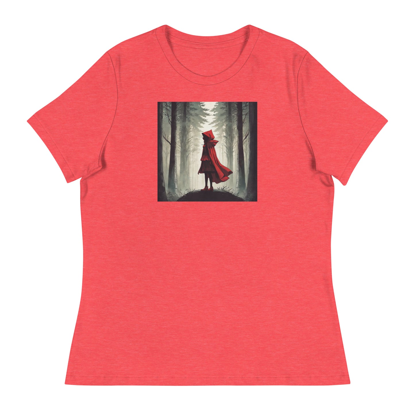 Bold Red Riding Hood in Forest Women's Fairy Tale T-Shirt Heather Red