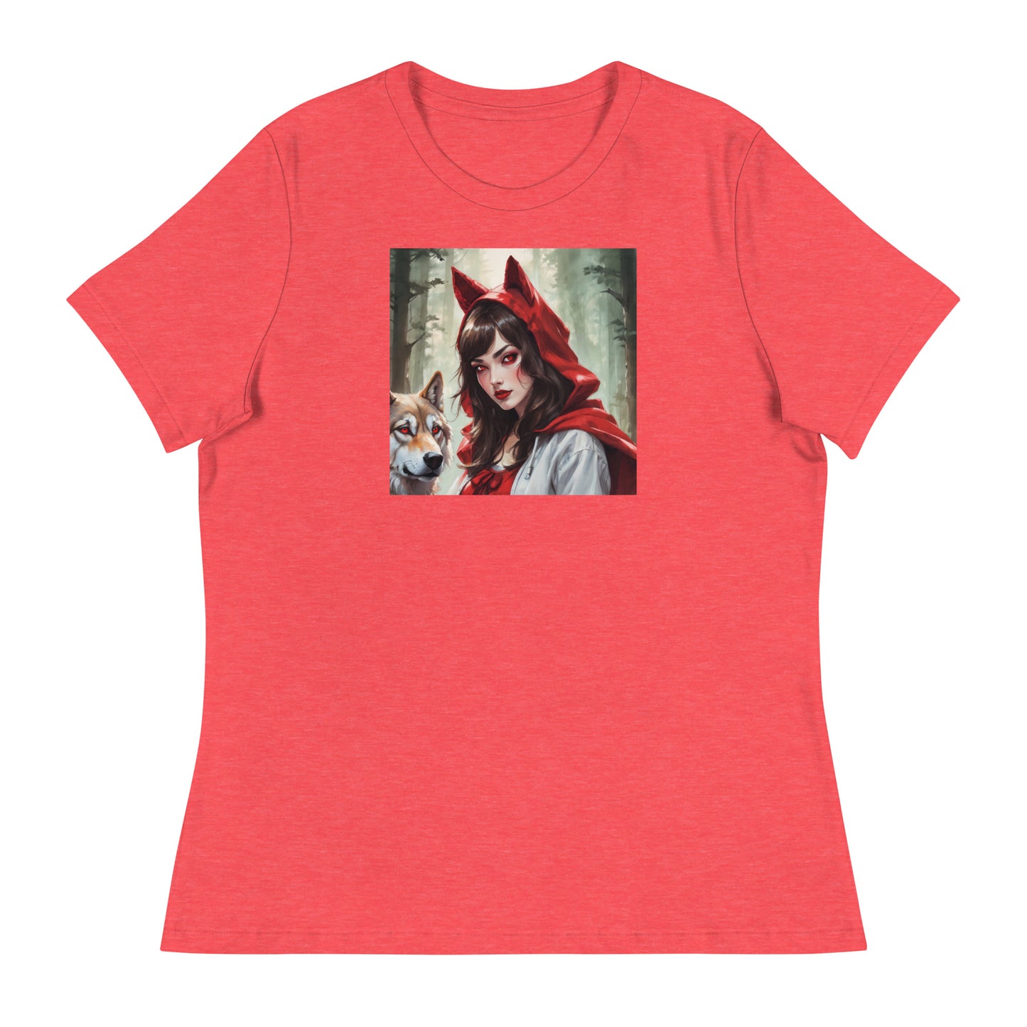 Red Riding Hood Colluding with the Wolf Women's Fairy Tale T-Shirt Heather Red