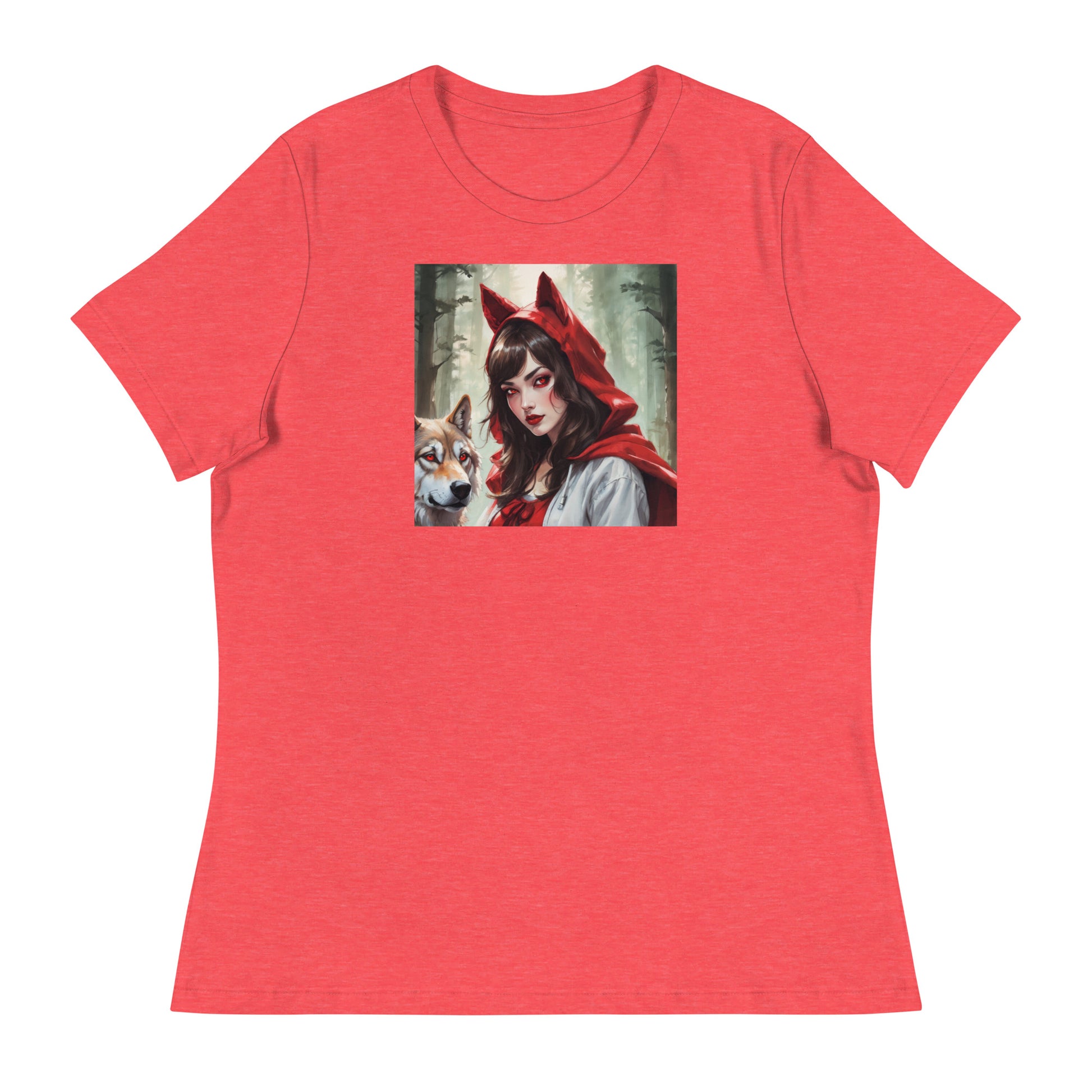 Red Riding Hood Colluding with the Wolf Women's Fairy Tale T-Shirt Heather Red