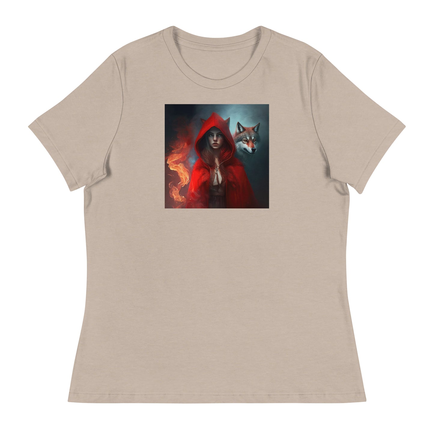 Fiery Red Riding Hood & Wolf Women's T-Shirt Heather Stone