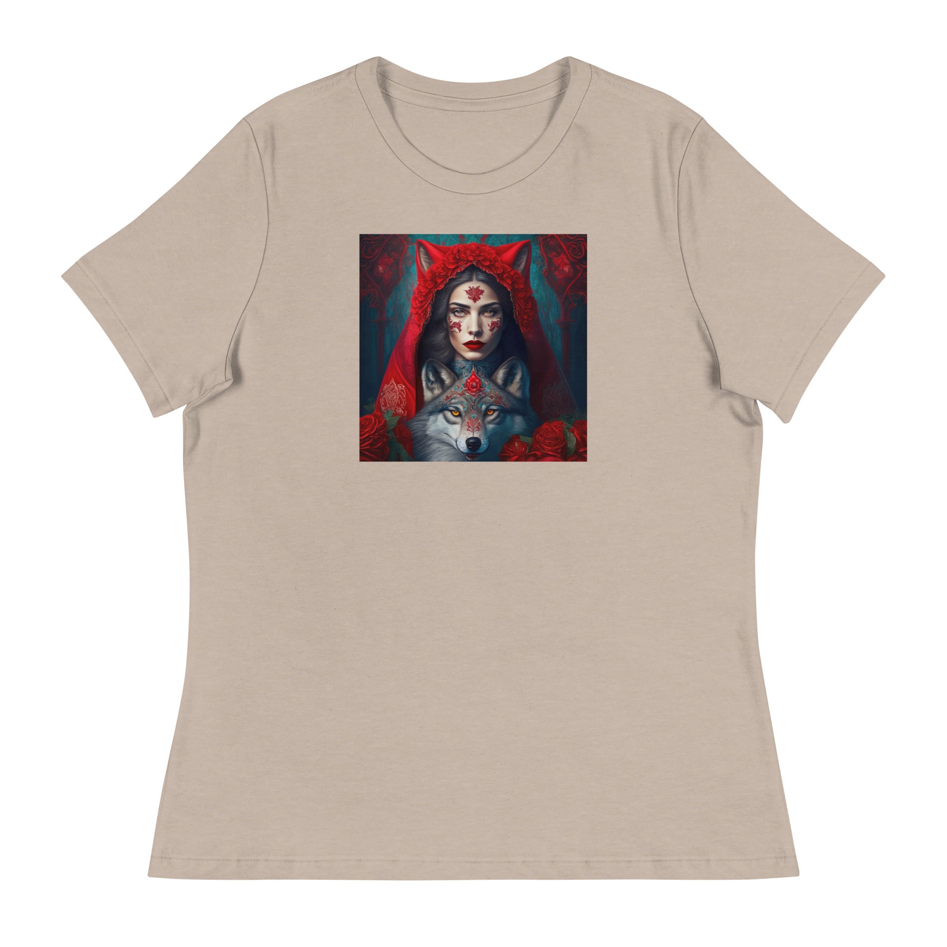 Red Riding Hood Unites with the Wolf Women's T-Shirt Heather Stone