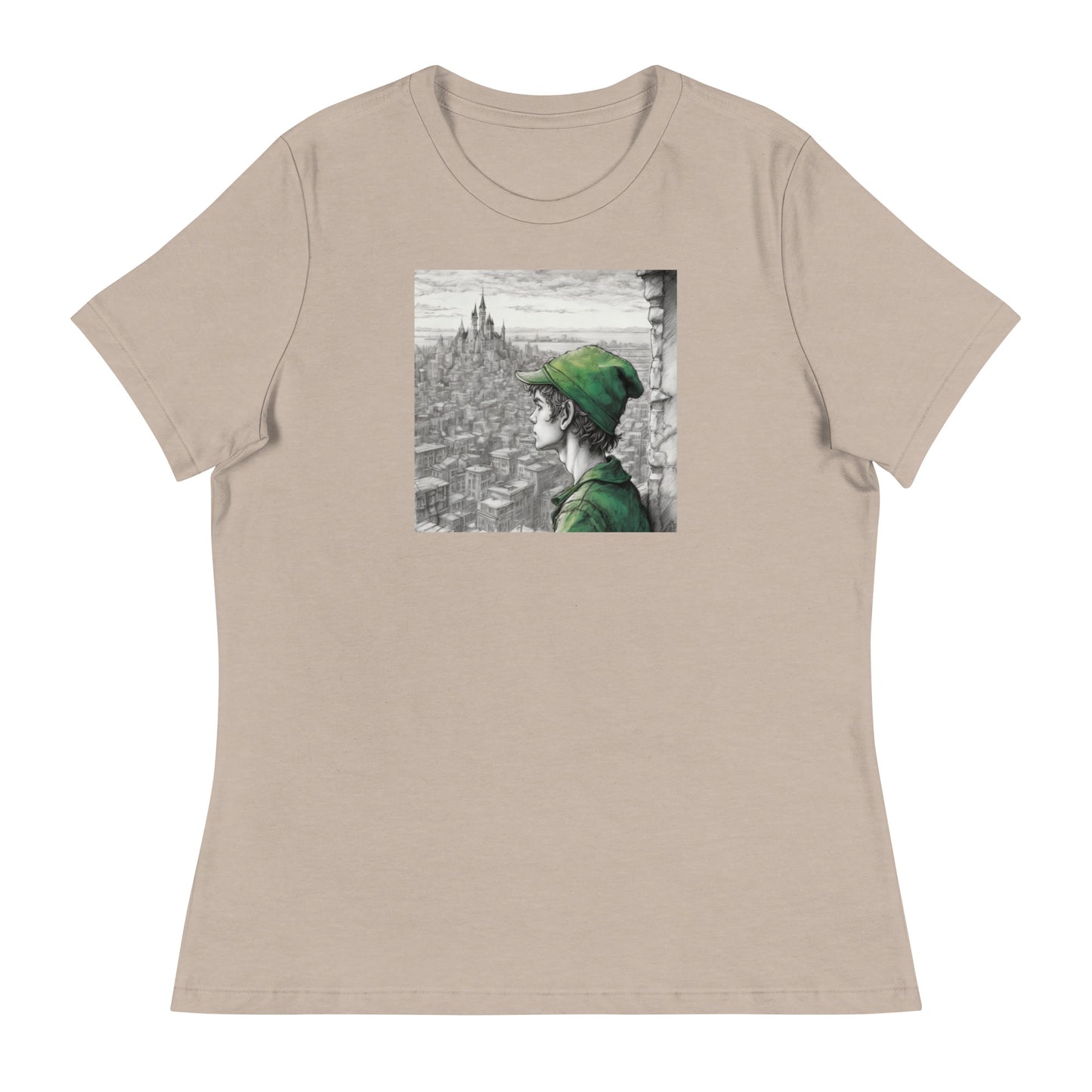 Peter Pan Overlooking the City Women's T-Shirt Heather Stone