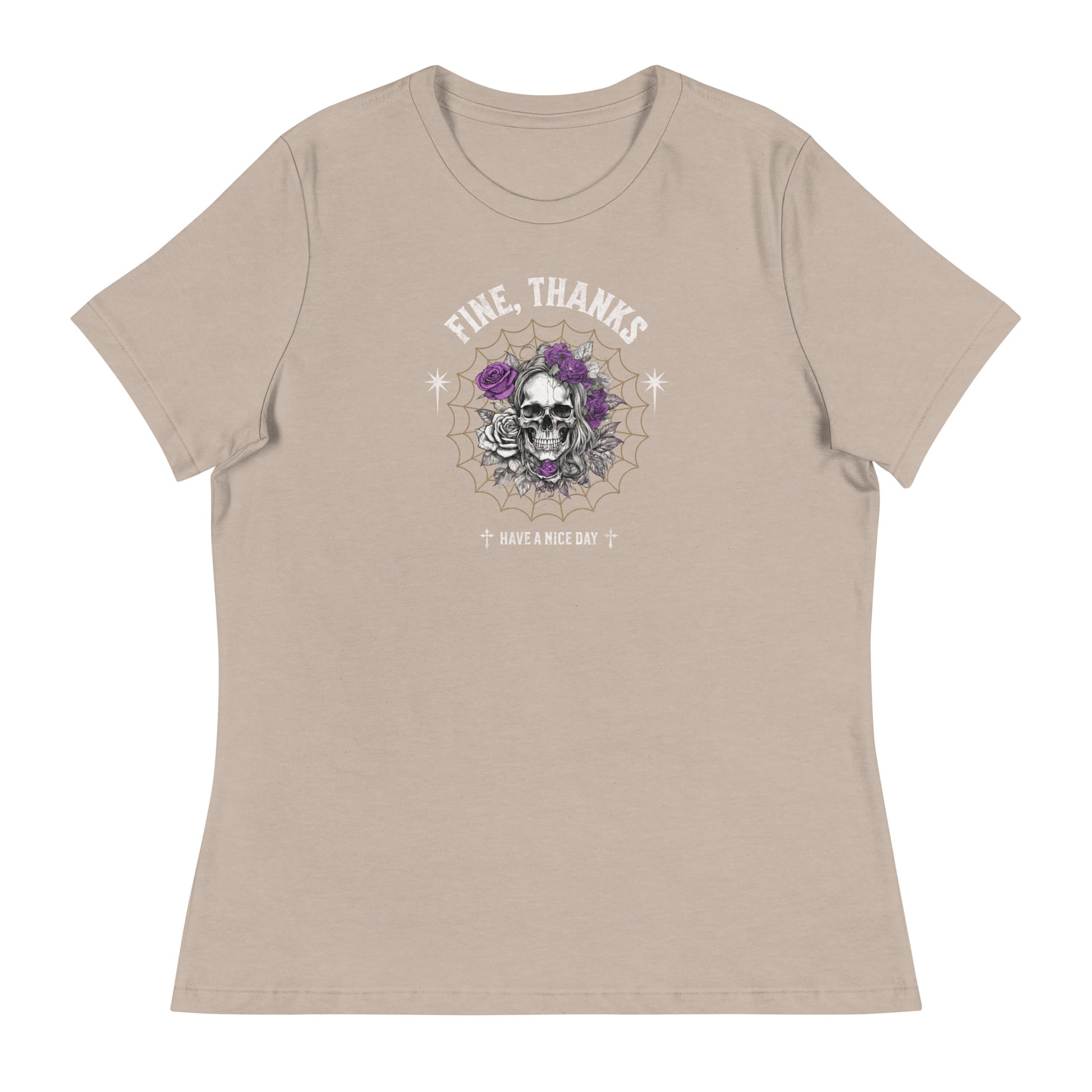 Fine Thanks Skull Women's Funny T-Shirt Heather Stone