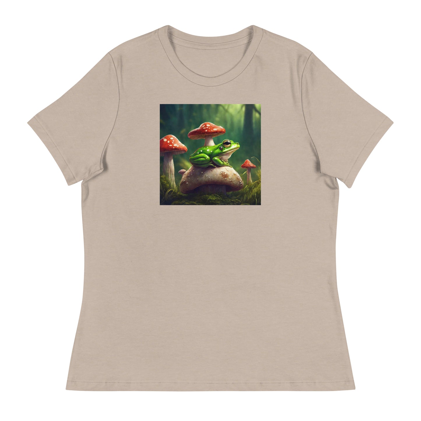 Frog & Mushrooms Women's Animal T-Shirt Heather Stone