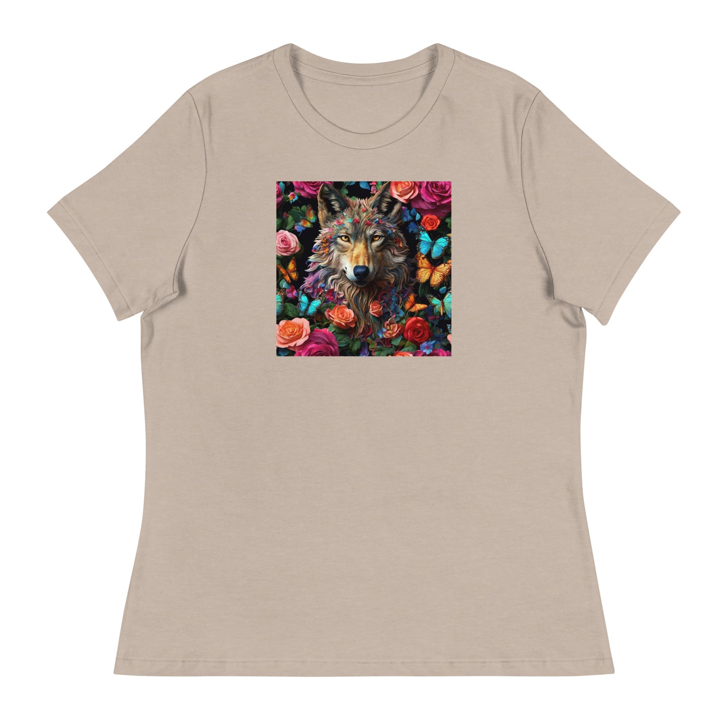 Wolf and Roses Women's Animal Lover T-Shirt Heather Stone