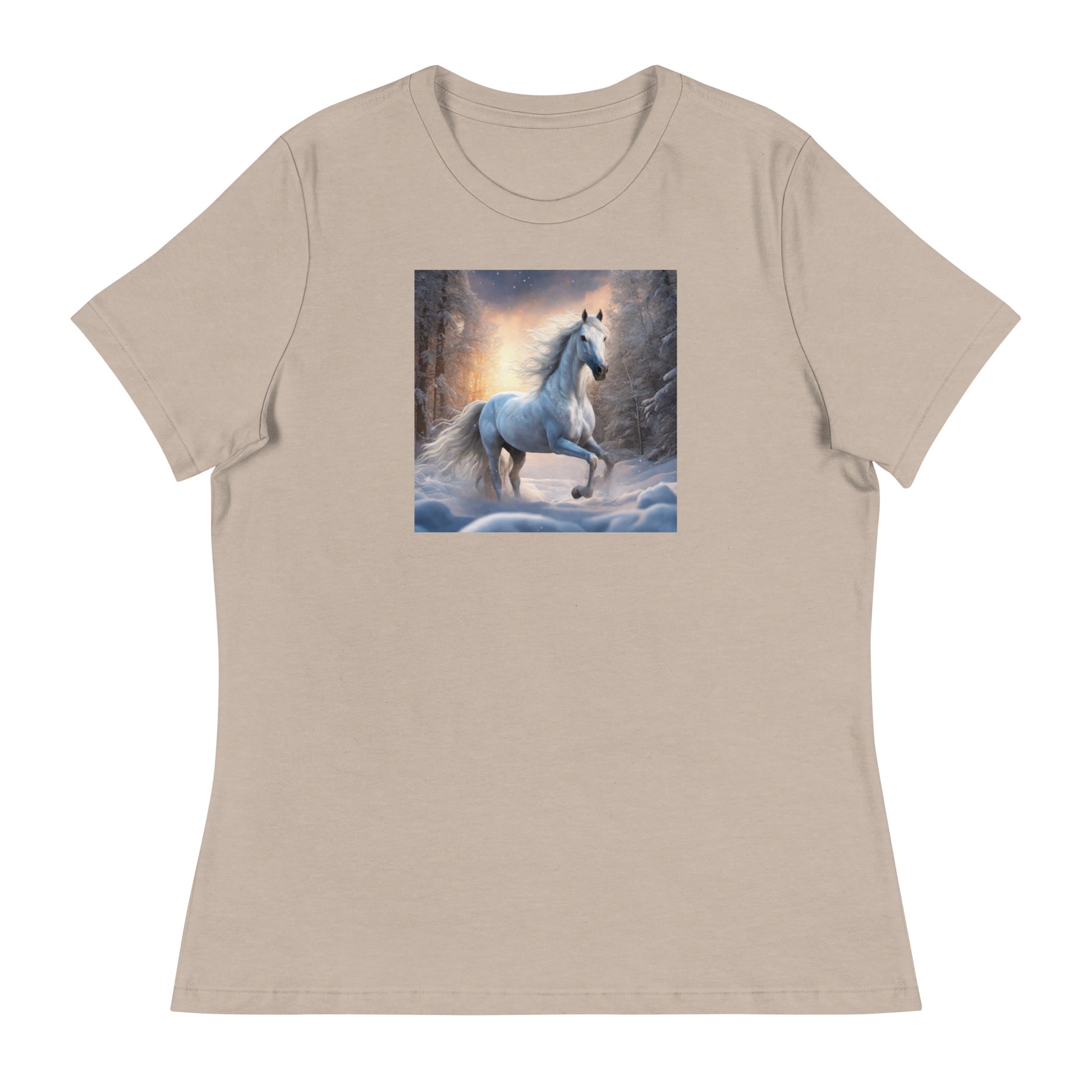 Beautiful White Winter Horse Women's Animal Lover T-Shirt Heather Stone