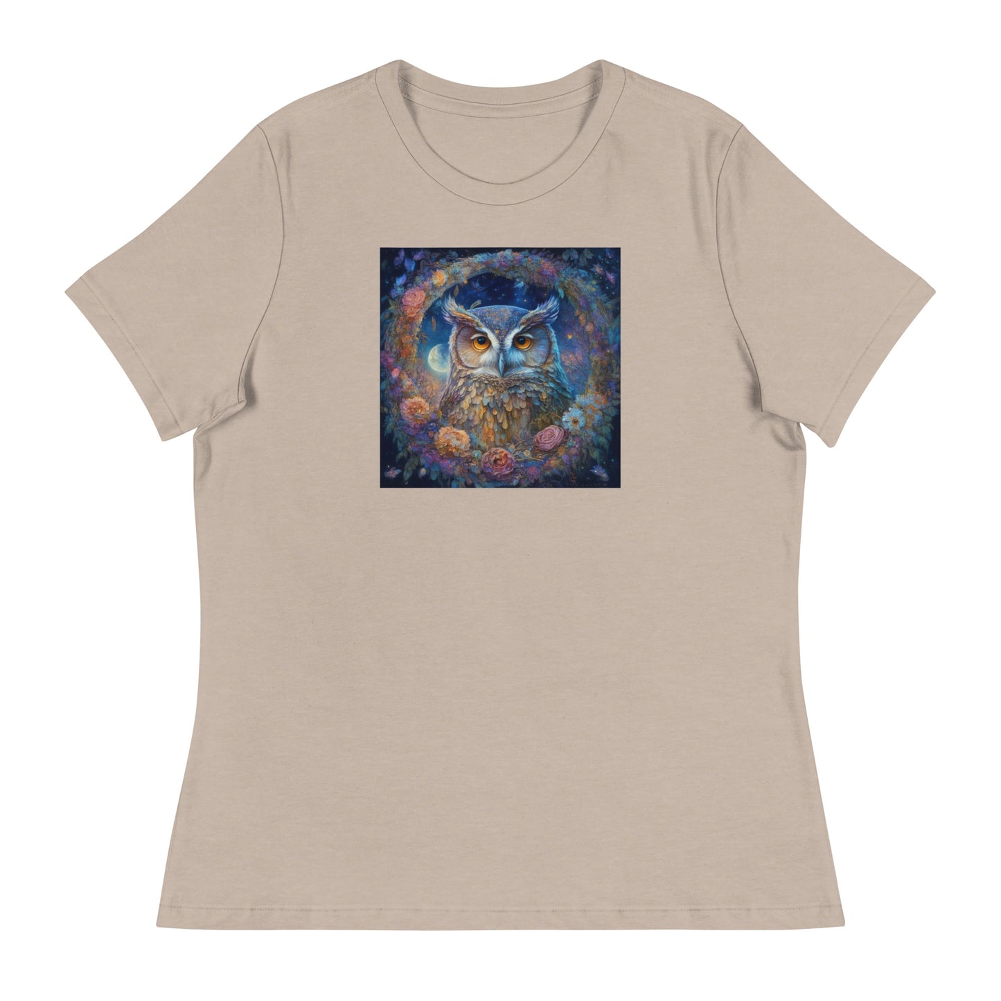 Owl Wreath Women's Animal Lover T-Shirt Heather Stone