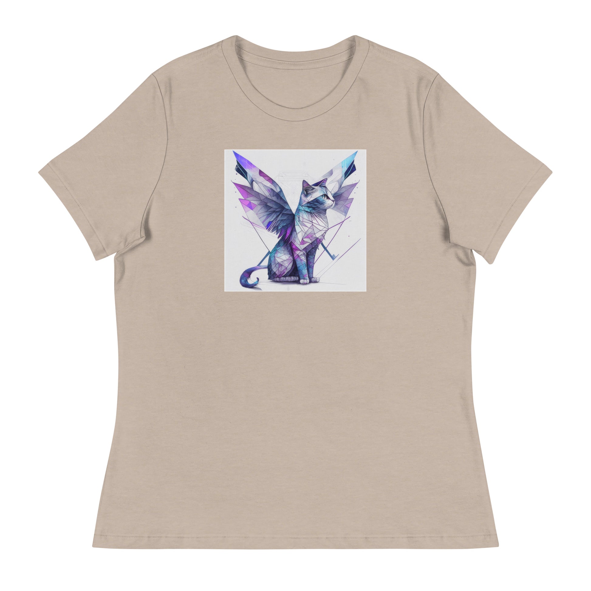 Geometric Cat with Wings Women's Cat Lover T-Shirt Heather Stone