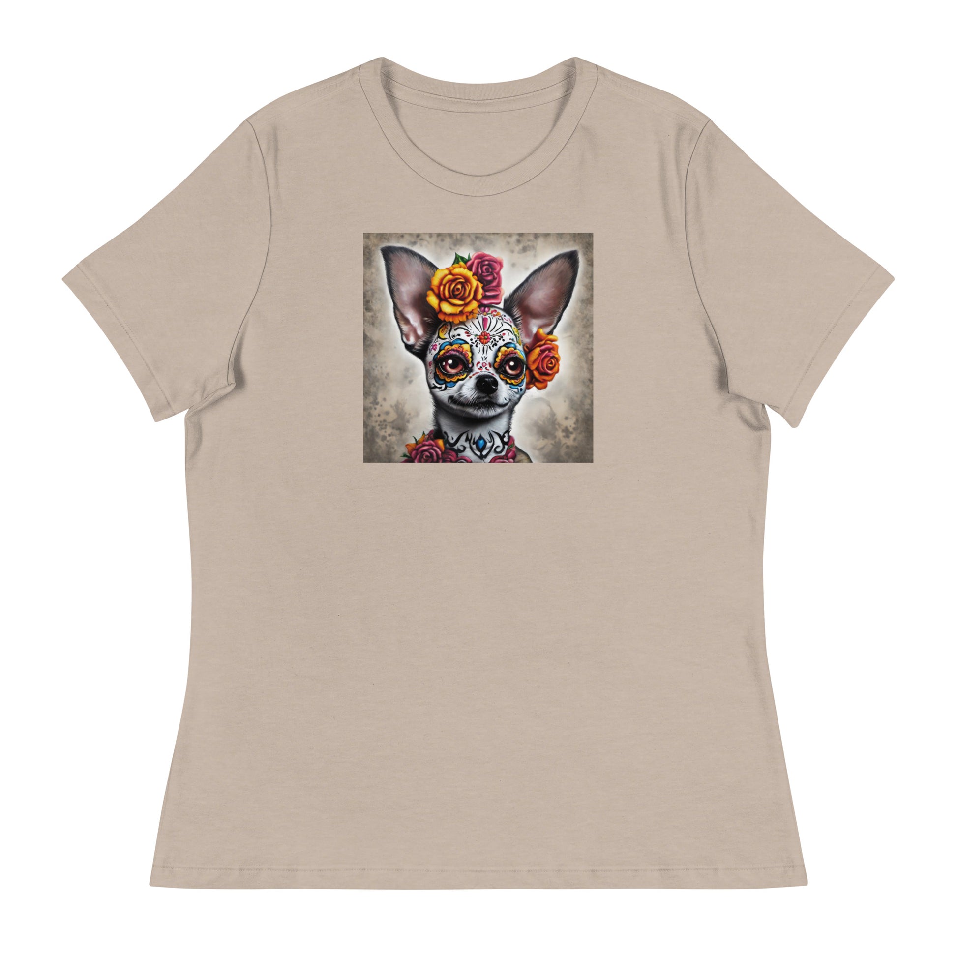 Day of the Dead Chihuahua Women's Dog Lover T-Shirt Heather Stone