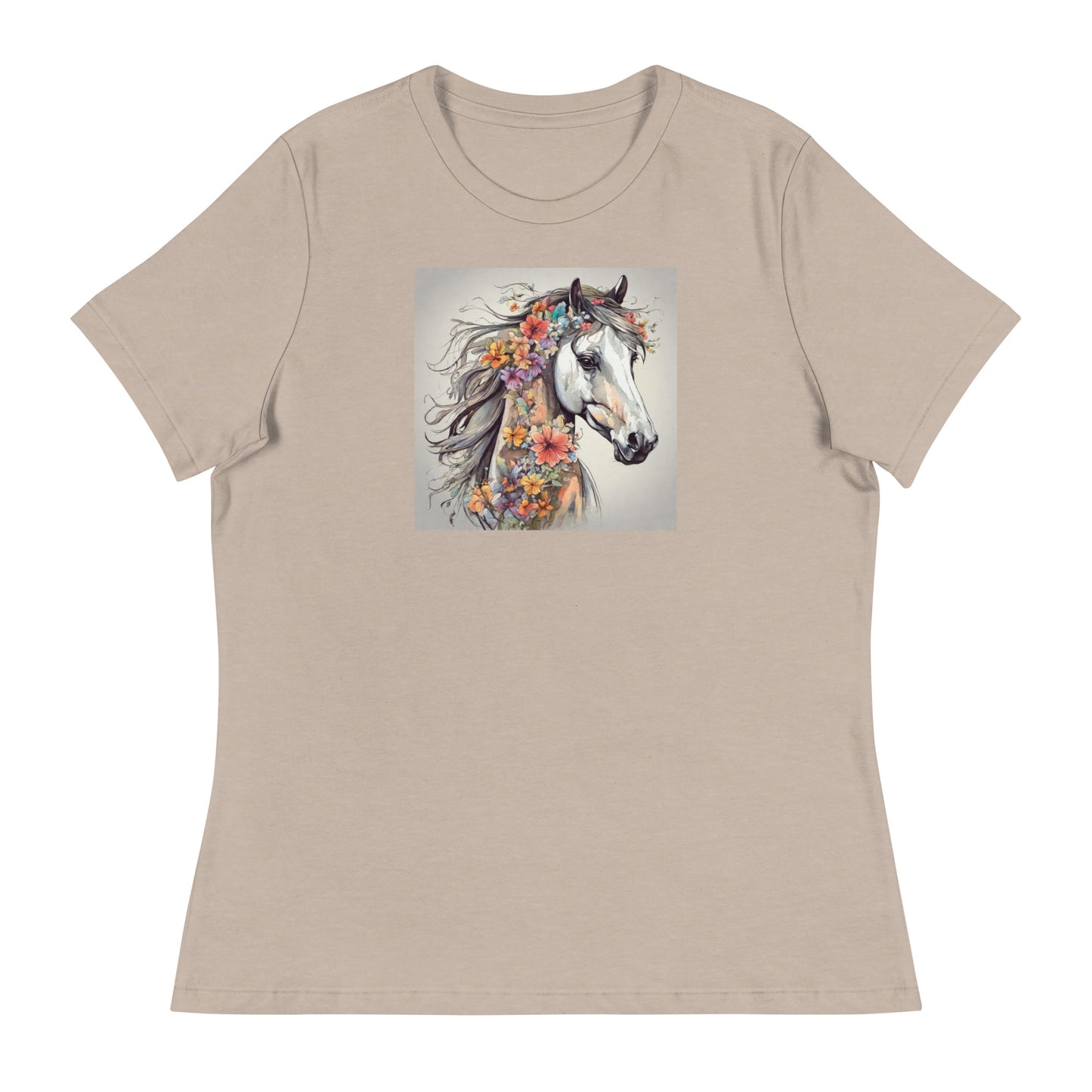 Horse with Flowers Women's Animal Lover T-Shirt Heather Stone