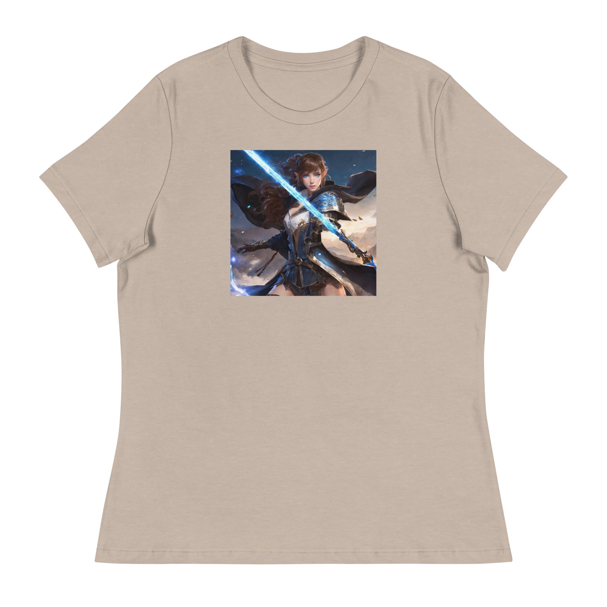 Elven Defender Women's Fantasy Anime T-Shirt Heather Stone