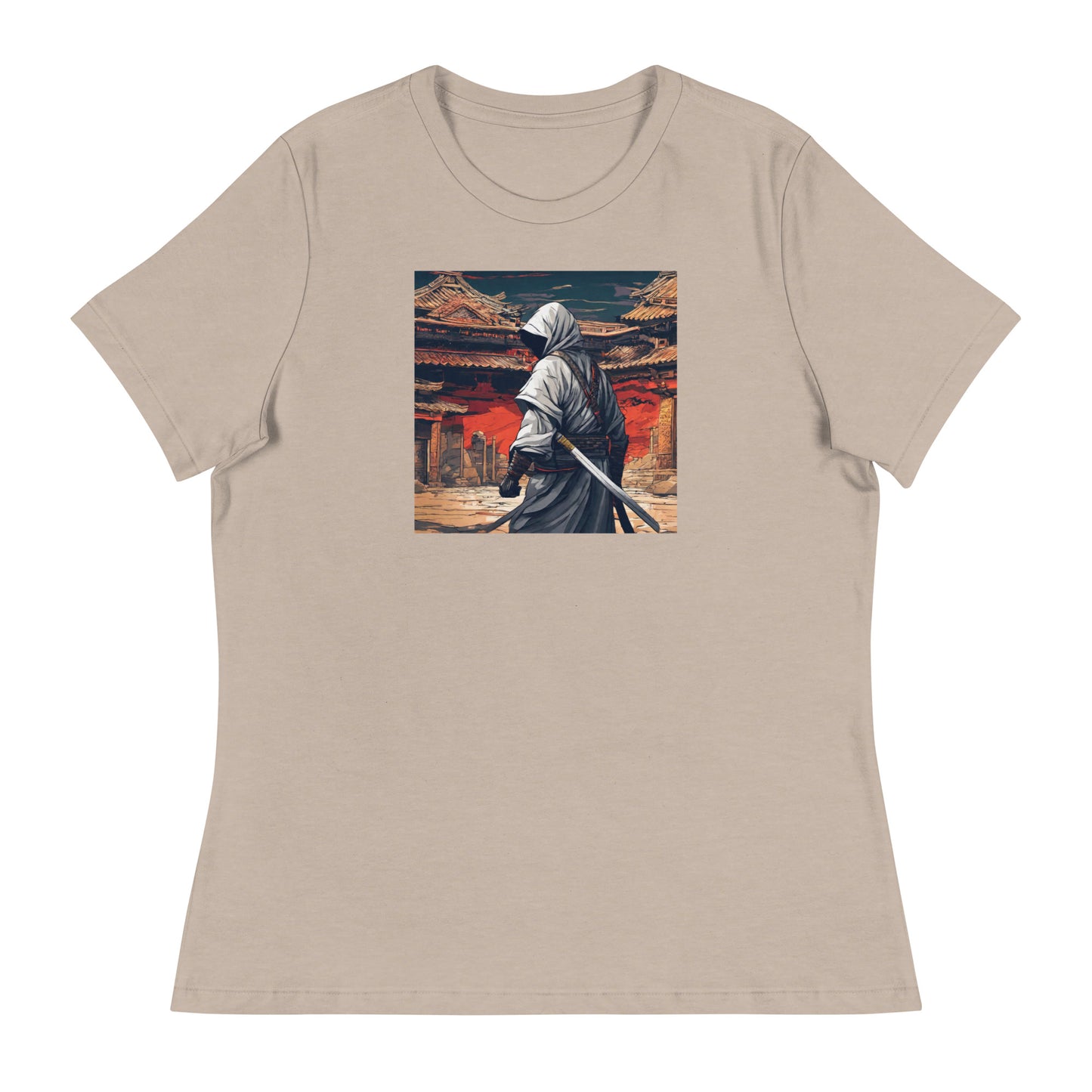 Shadowy Samurai Women's Anime T-Shirt Heather Stone