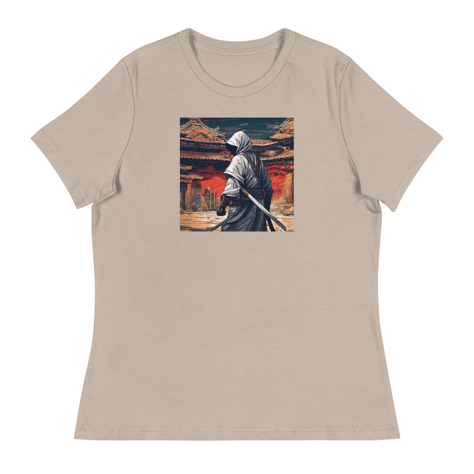 Shadowy Samurai Women's Anime T-Shirt Heather Stone