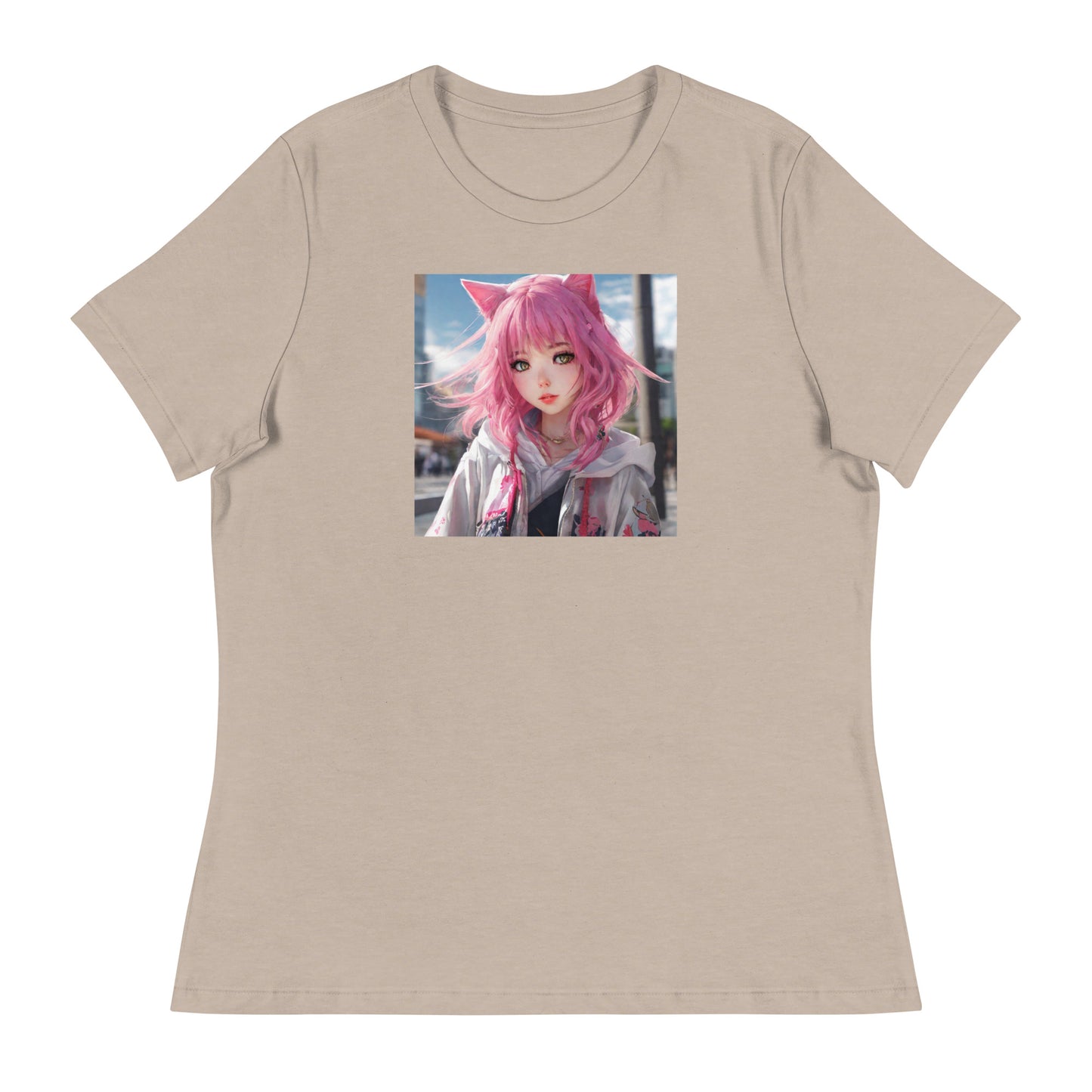 Cute Girl with Cat Ears and Pink Hair Women's Anime T-Shirt Heather Stone