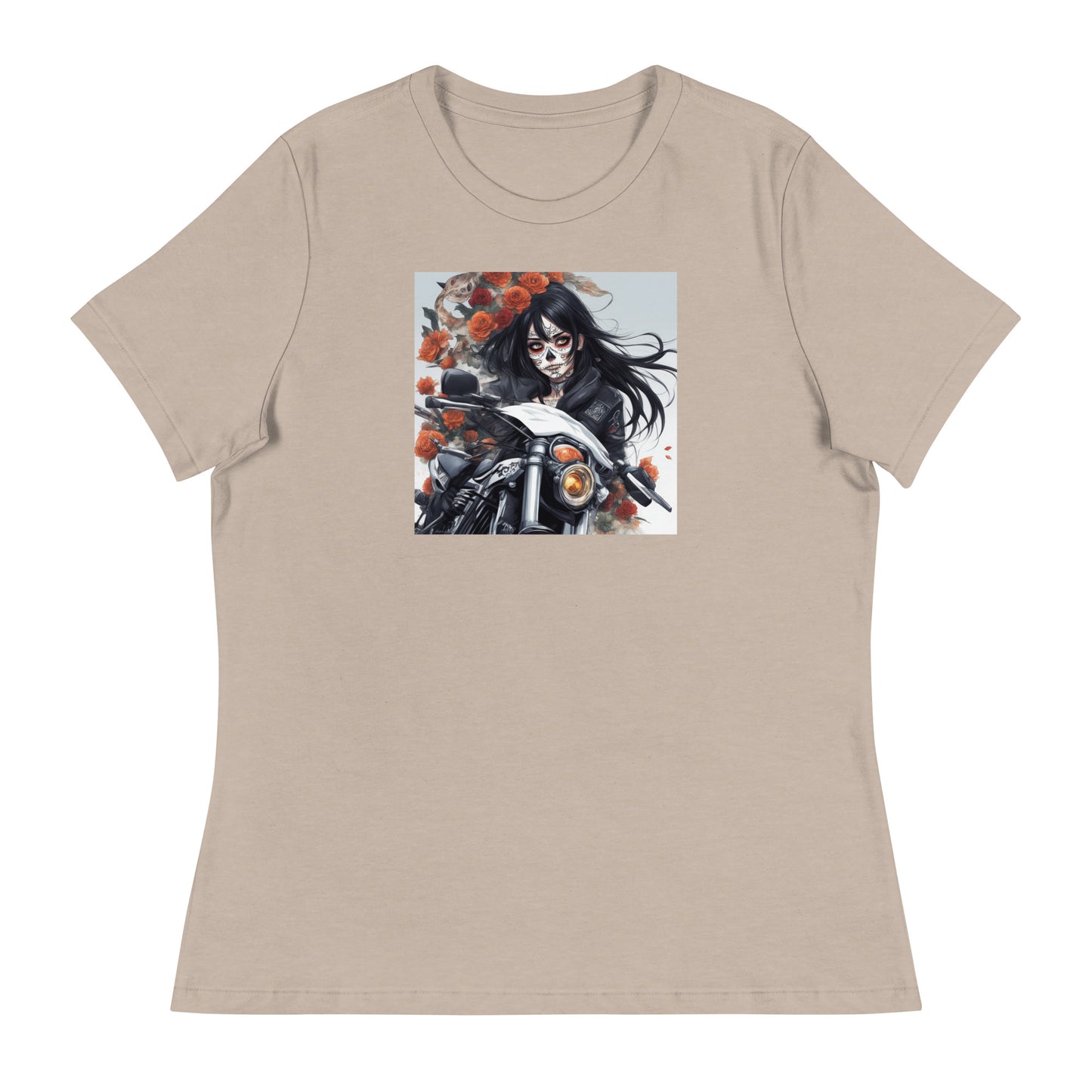 Day of the Dead Biker Close Up Women's Anime T-Shirt Heather Stone