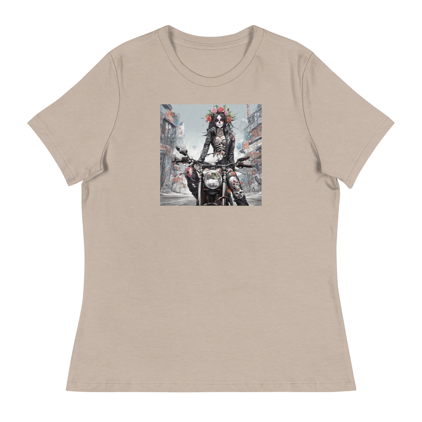 Day of the Dead Biker Women's Anime T-Shirt Heather Stone