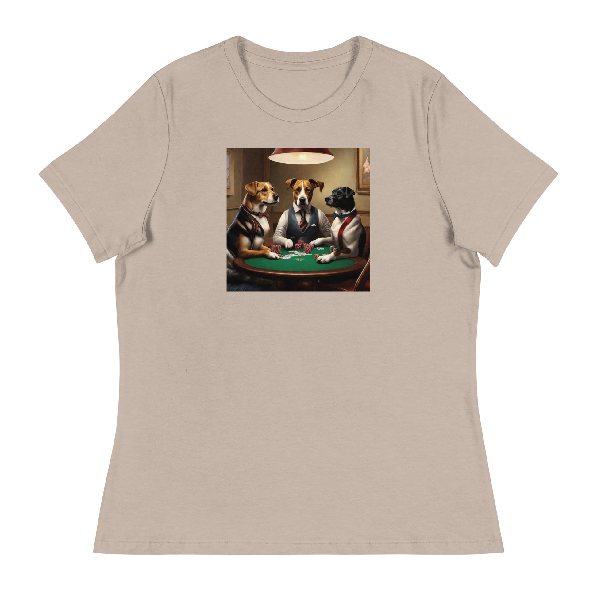 Pooches Playing Poker Women's Funny T-Shirt Heather Stone