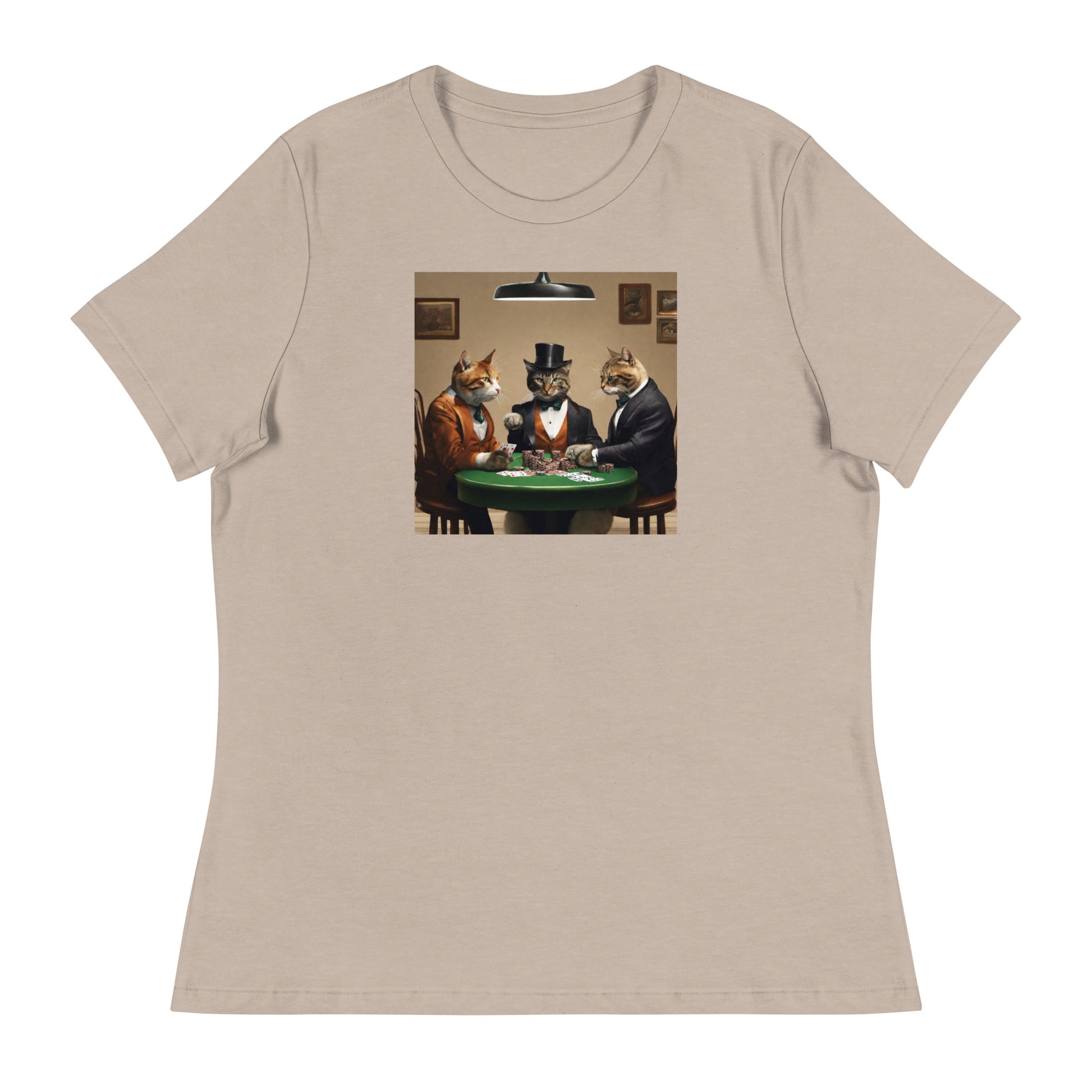 Cats Playing Poker Women's Funny T-Shirt Heather Stone