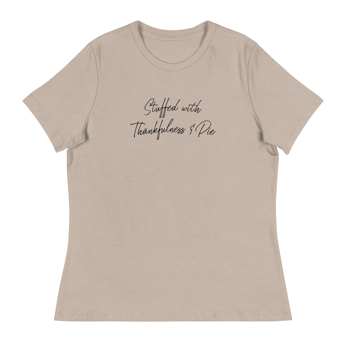 Stuffed with Thankfulness & Pie Women's Thanksgiving T-Shirt Heather Stone