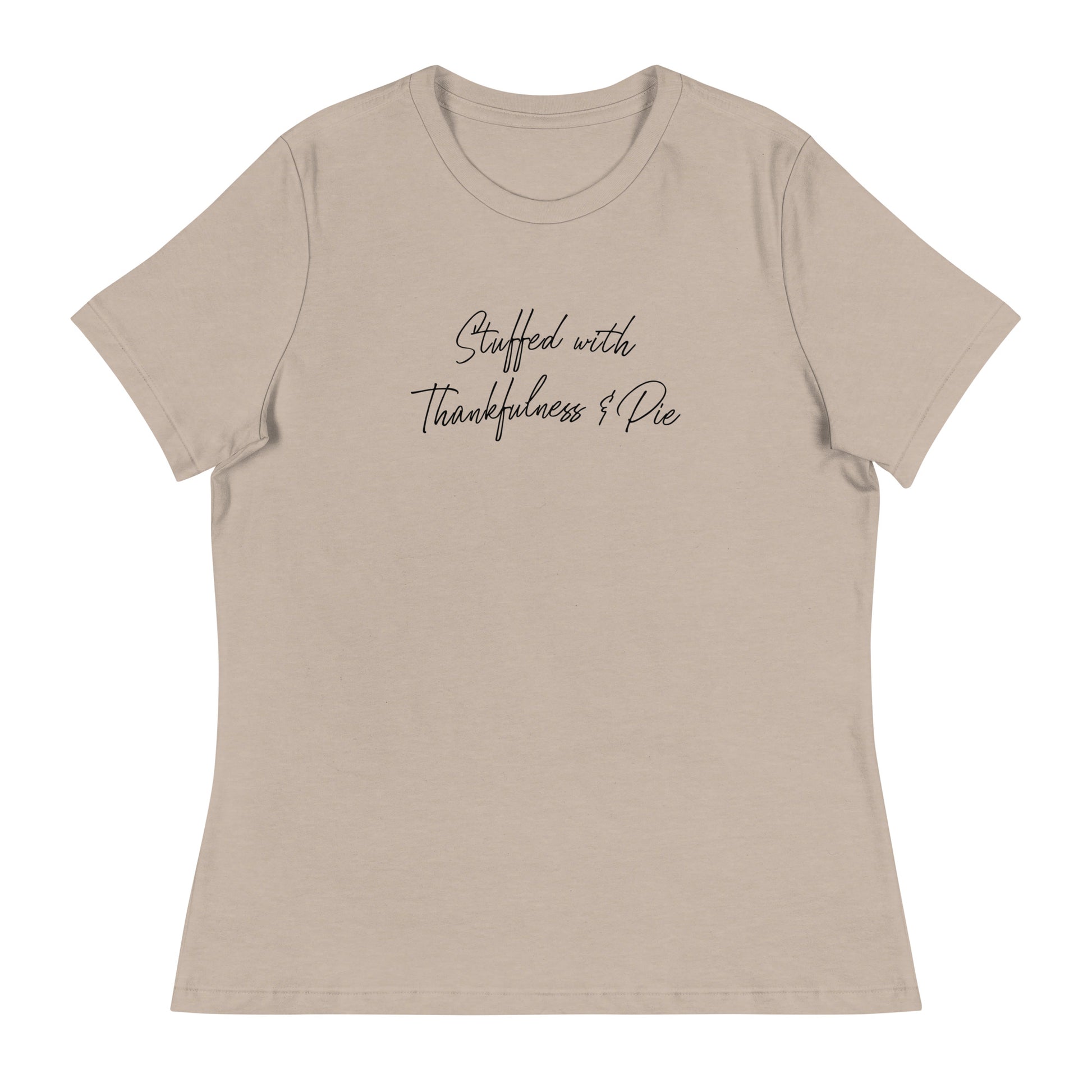 Stuffed with Thankfulness & Pie Women's Thanksgiving T-Shirt Heather Stone