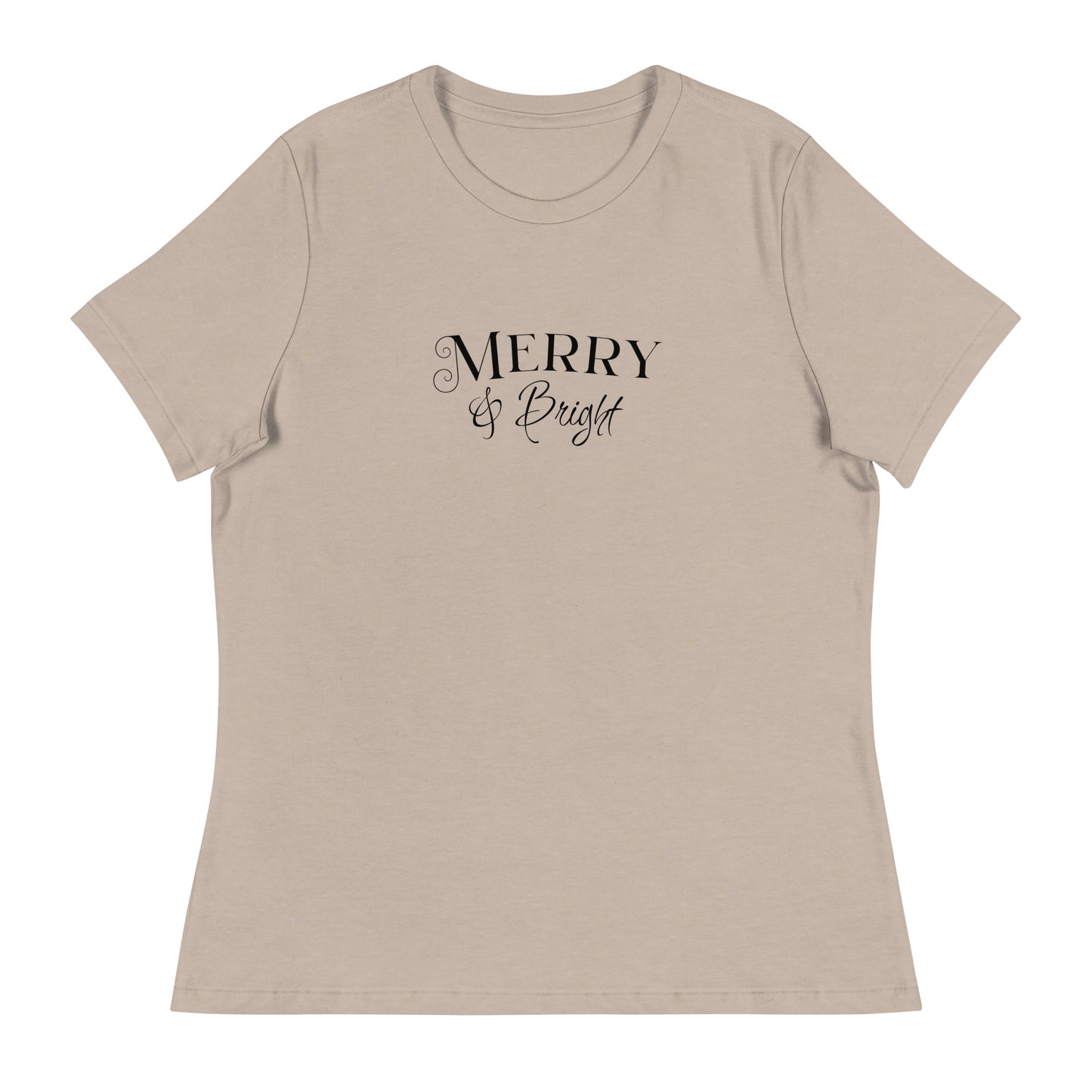 Merry & Bright Women's Christmas T-Shirt Heather Stone