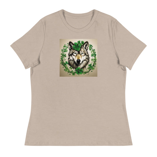 Wolf & Shamrocks Women's St Patrick's Day T-Shirt Heather Stone