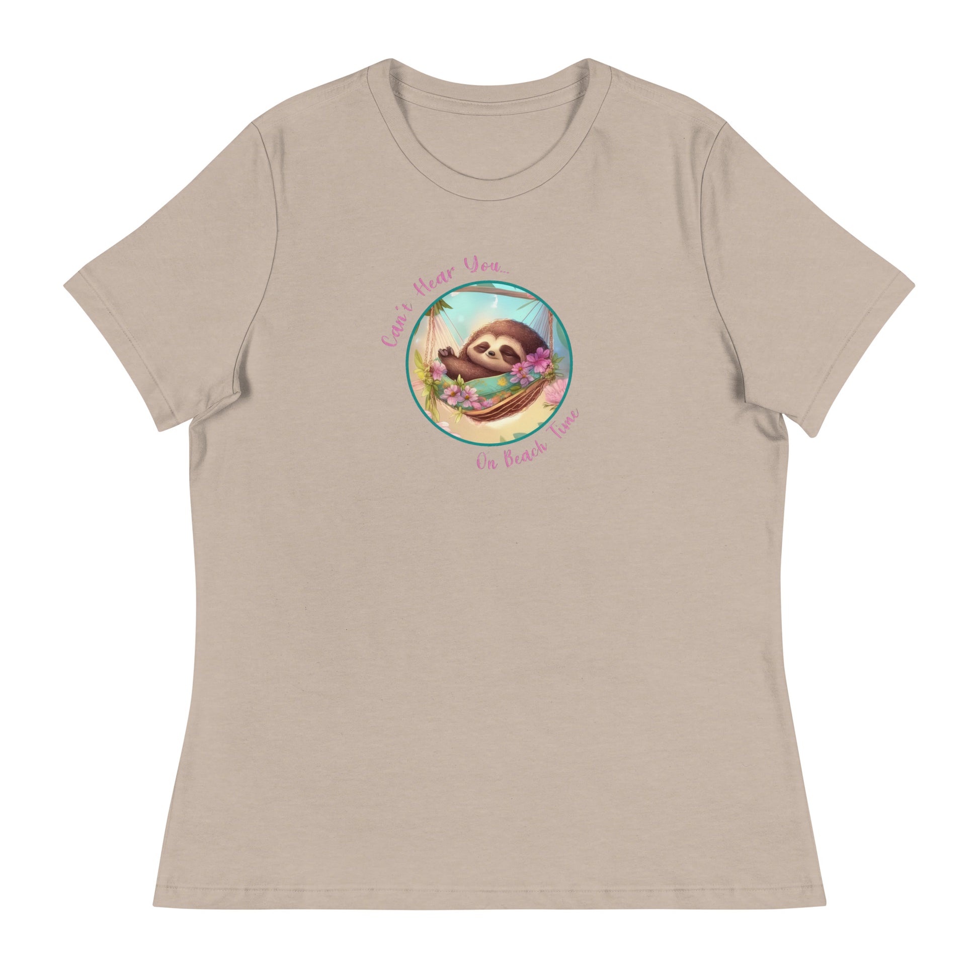 Can't Hear You... On Beach Time Sloth Women's Summer T-Shirt Heather Stone