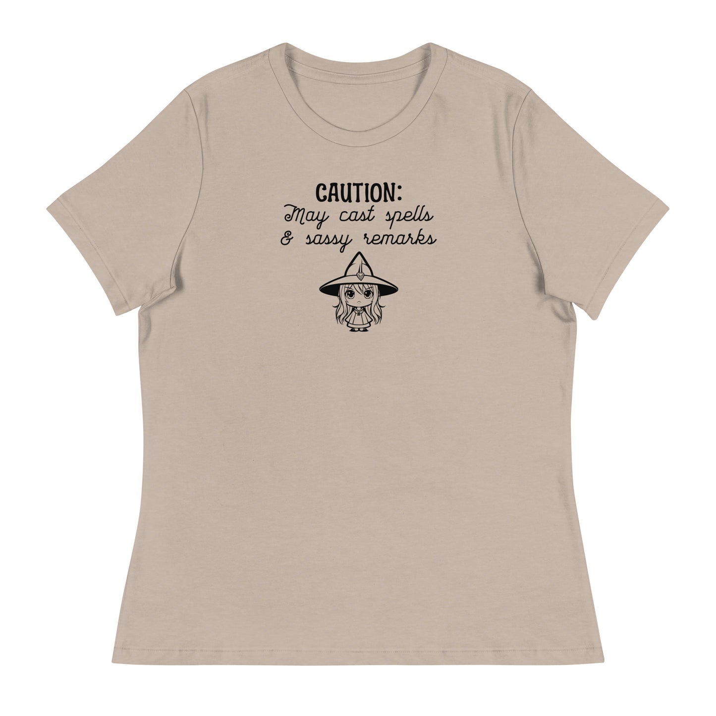 CAUTION: May Cast Spells & Sassy Remarks Women's Halloween T-Shirt Heather Stone