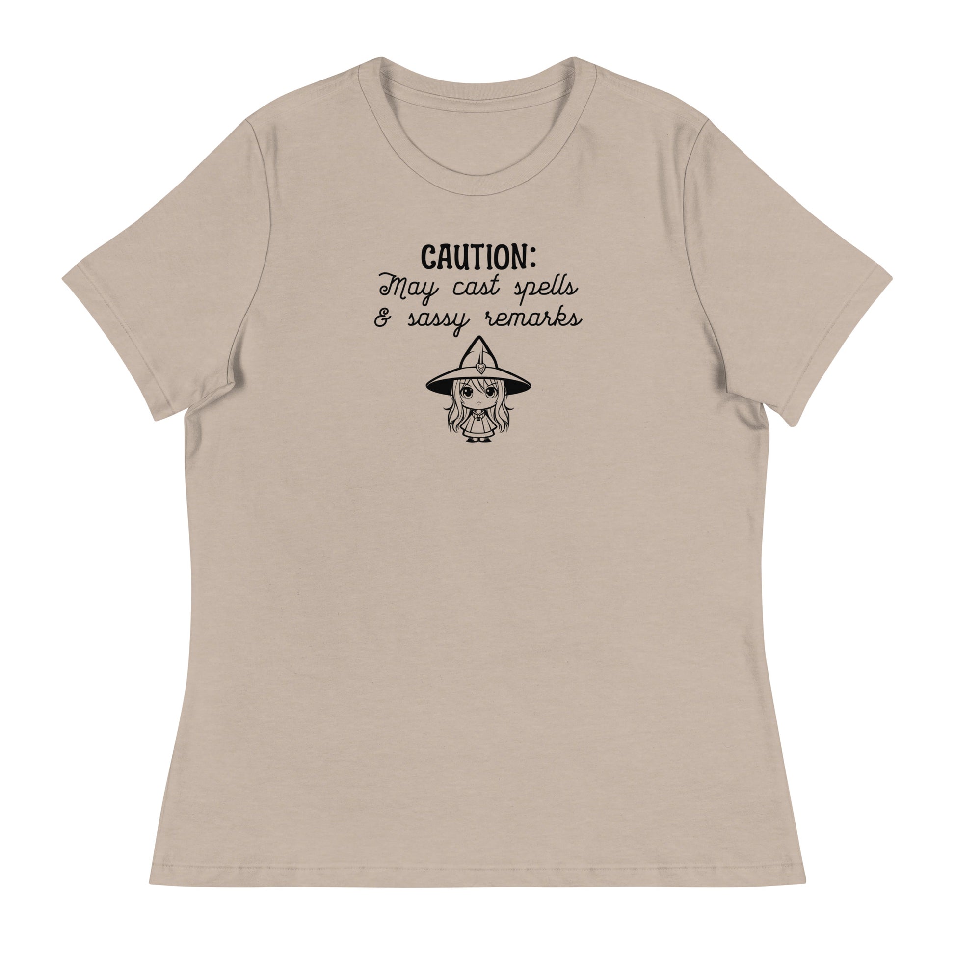 CAUTION: May Cast Spells & Sassy Remarks Women's Halloween T-Shirt Heather Stone