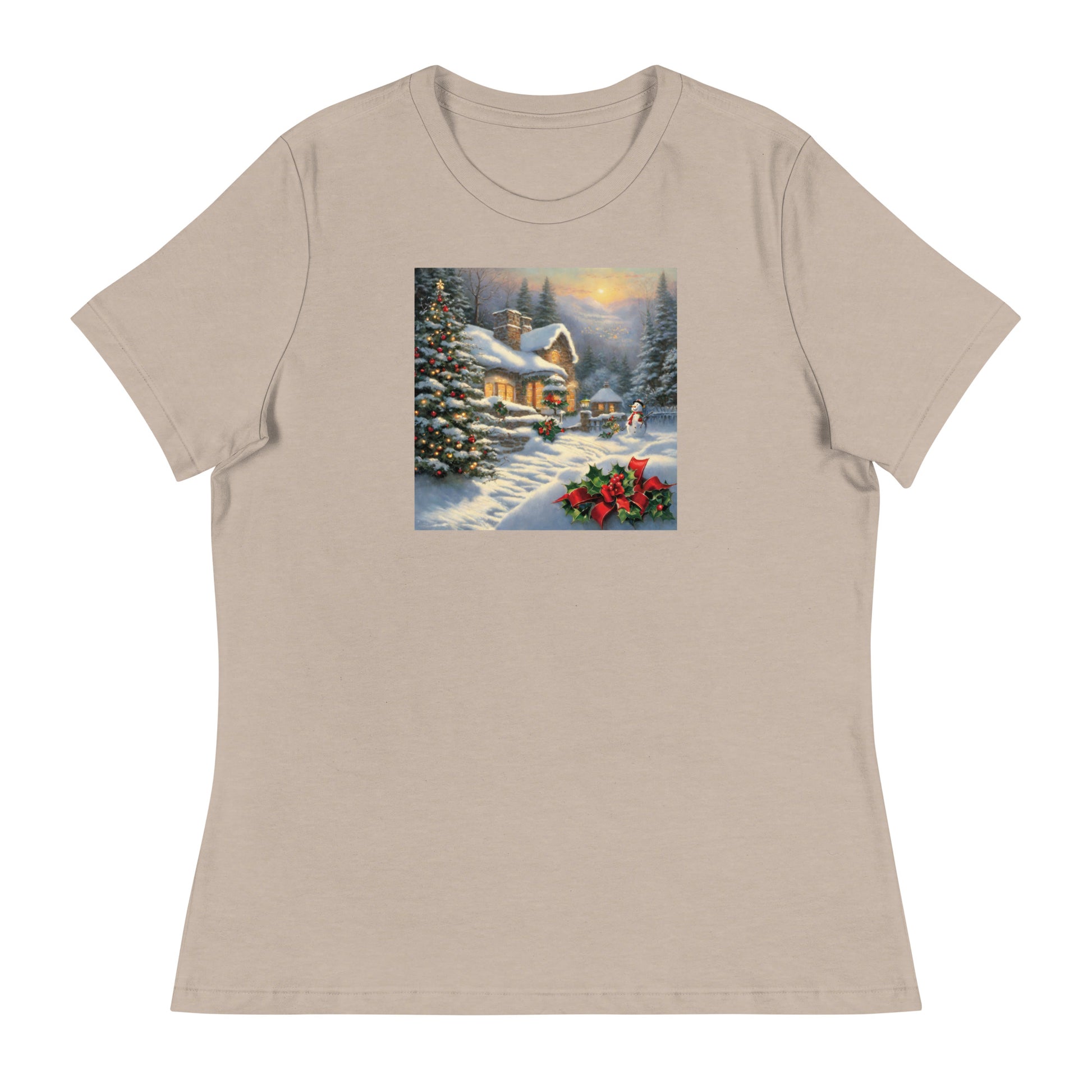 Snowy Winter Scene Women's Christmas T-Shirt Heather Stone