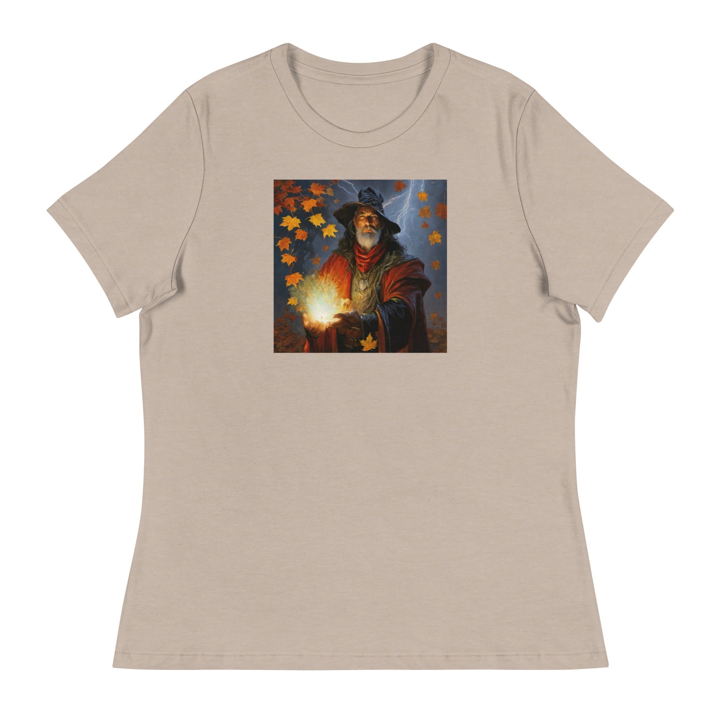 Autumn Wizard Making Fall Leaves Women's Graphic T-Shirt Heather Stone