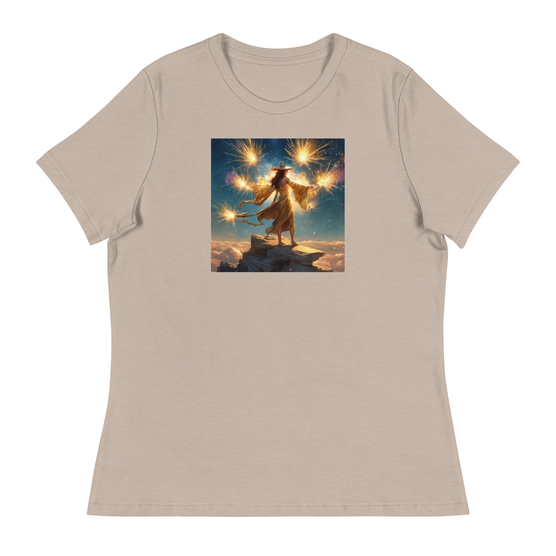 Sorceress Making Fireworks Women's 4th of July T-Shirt Heather Stone