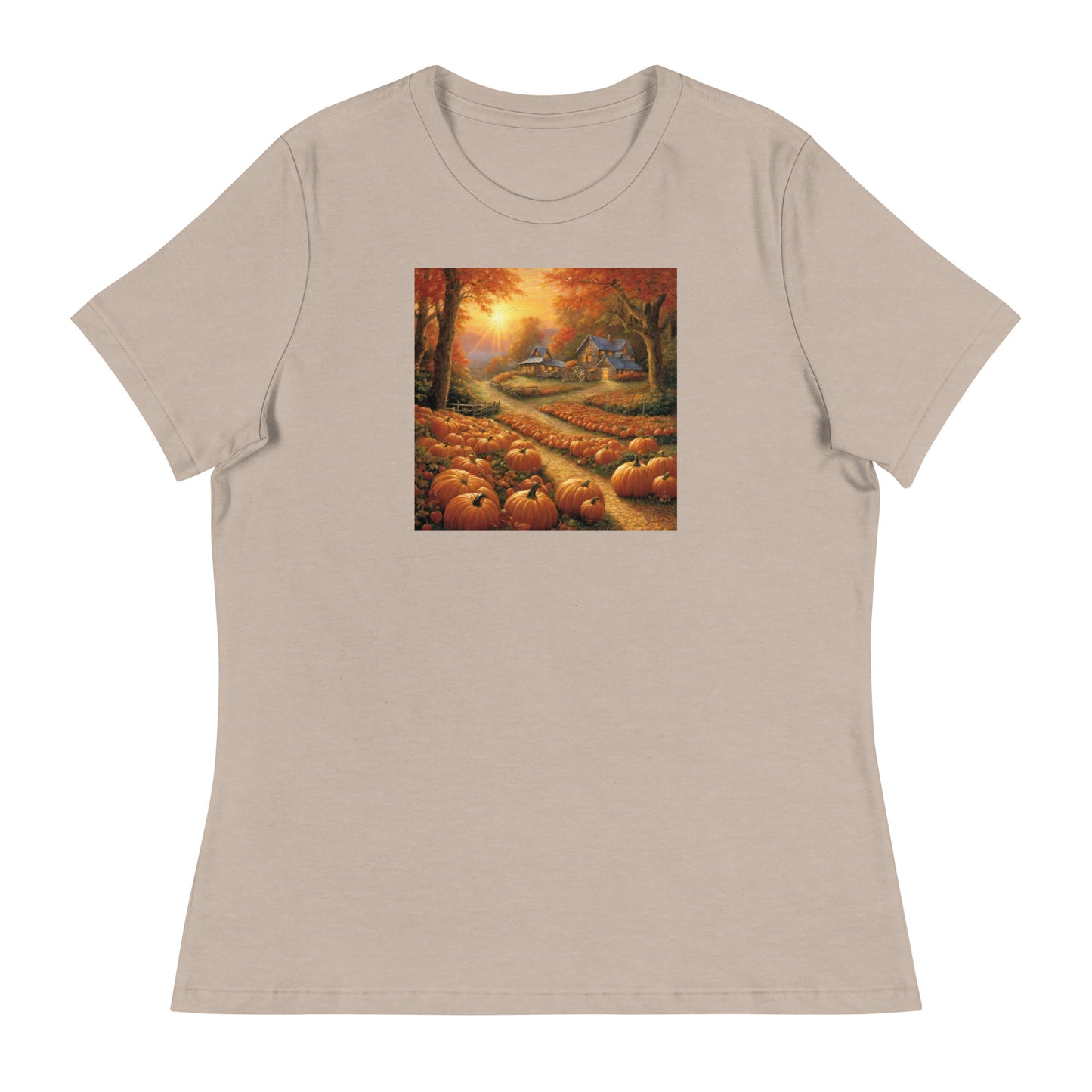 Fall Pumpkin Scene Women's Autumn T-Shirt Heather Stone