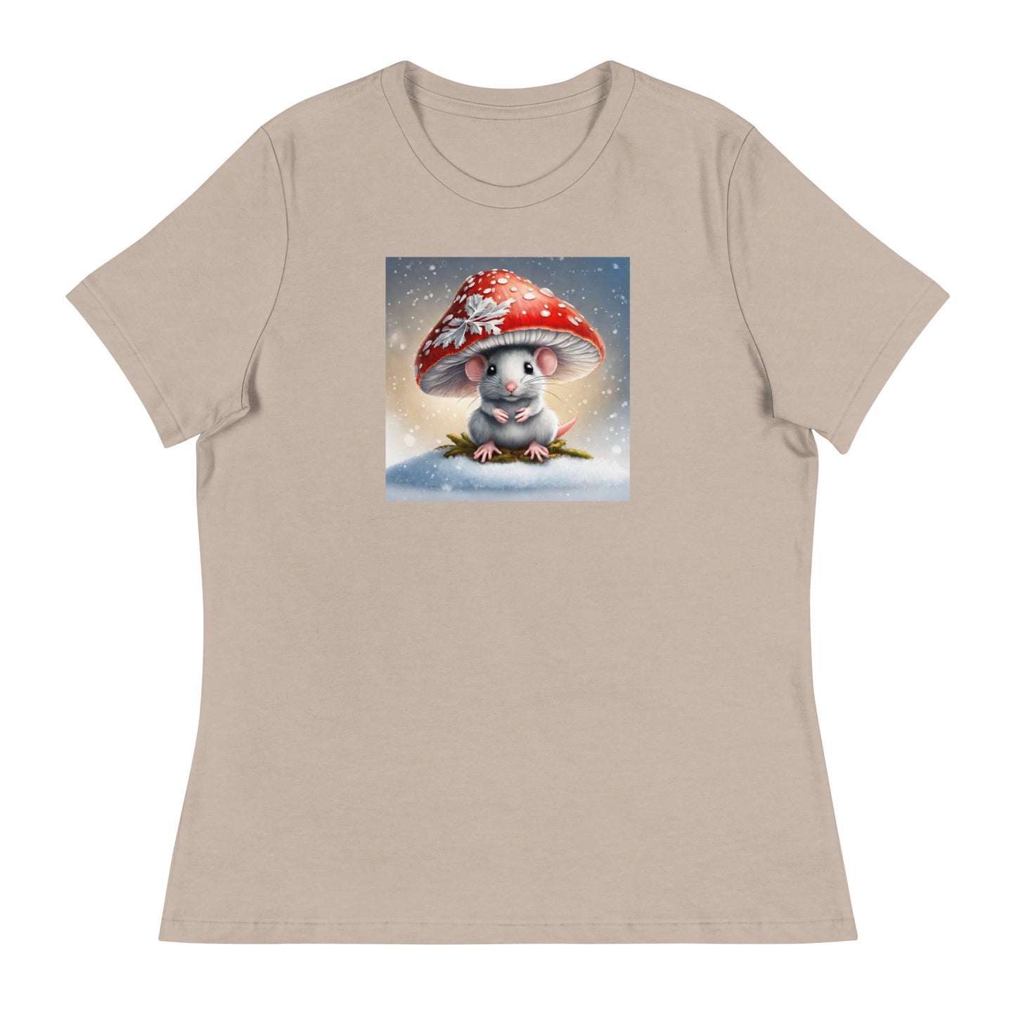 Winter Mouse Women's Holiday T-Shirt Heather Stone