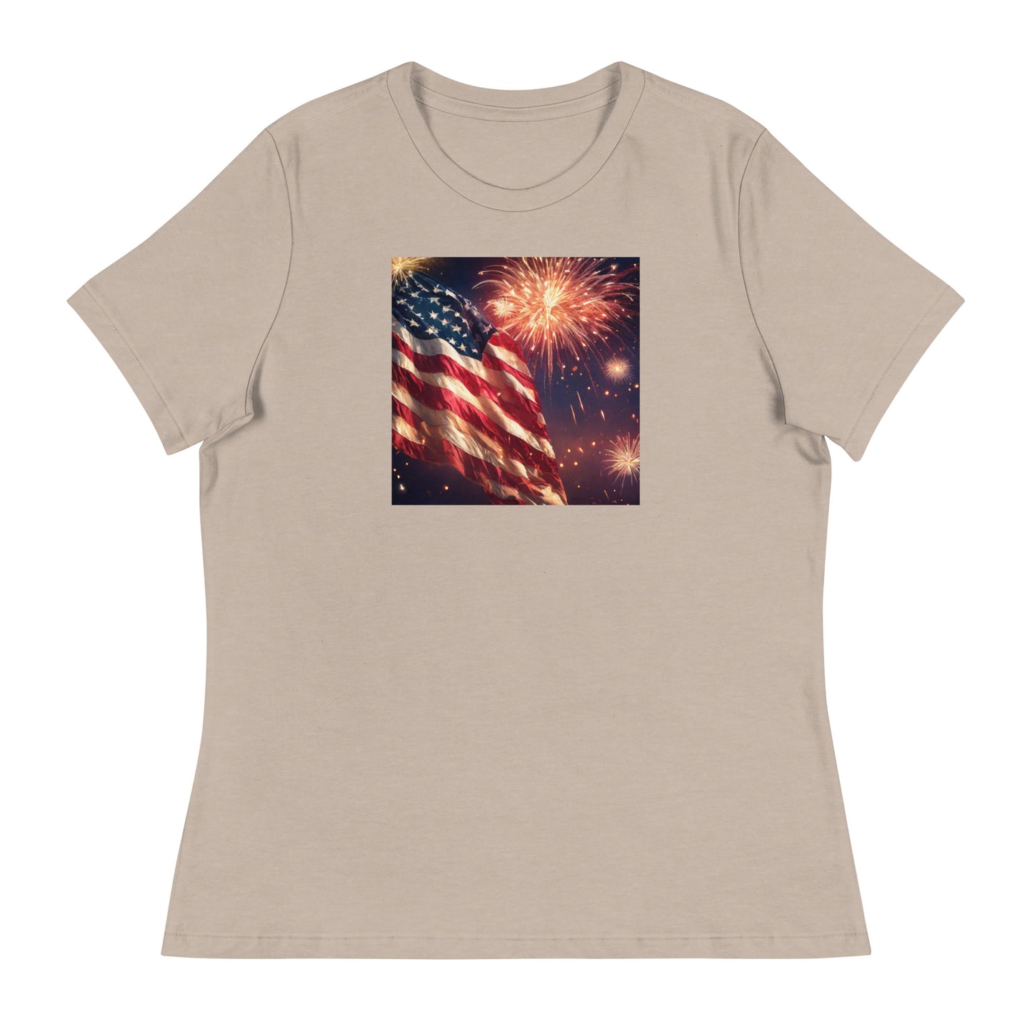 American Flag Women's 4th of July T-Shirt Heather Stone