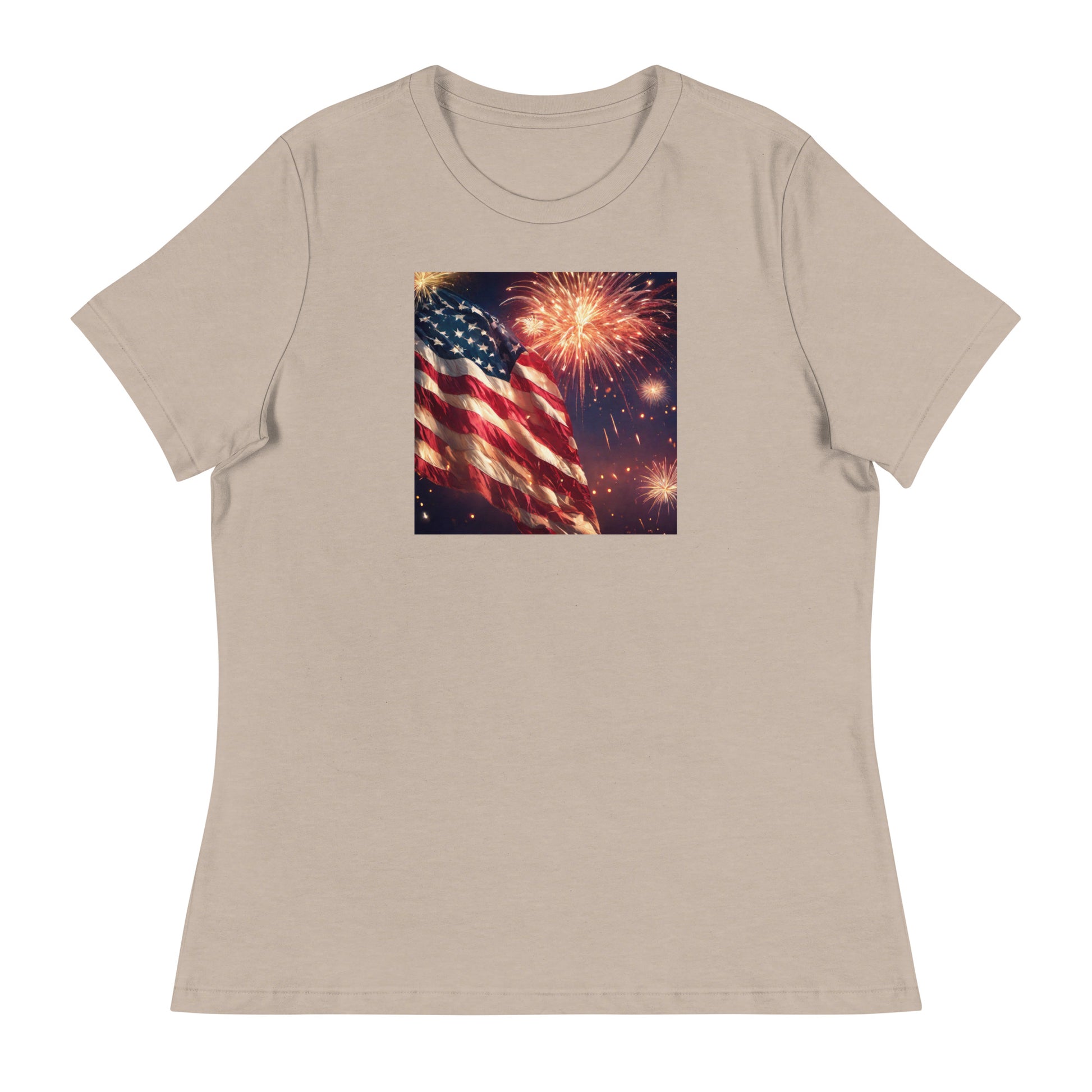 American Flag Women's 4th of July T-Shirt Heather Stone