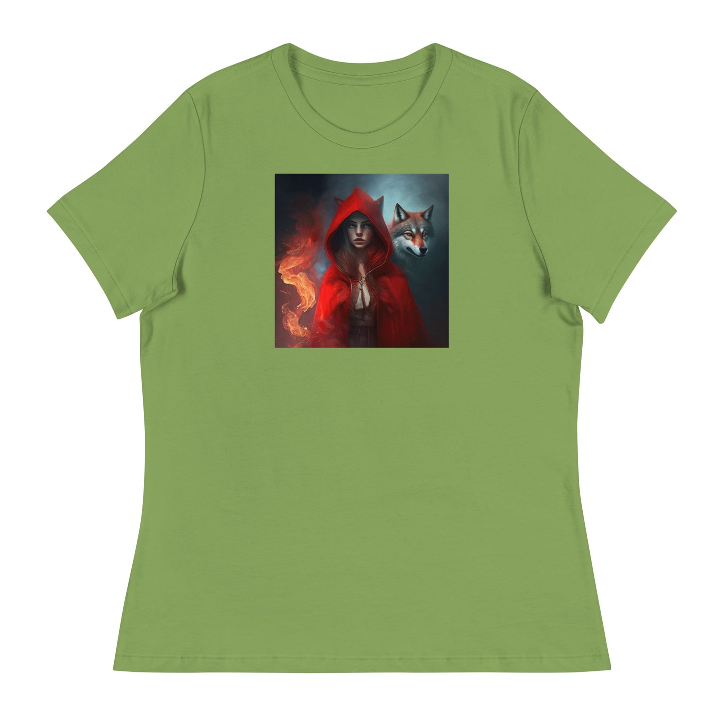 Fiery Red Riding Hood & Wolf Women's T-Shirt Leaf