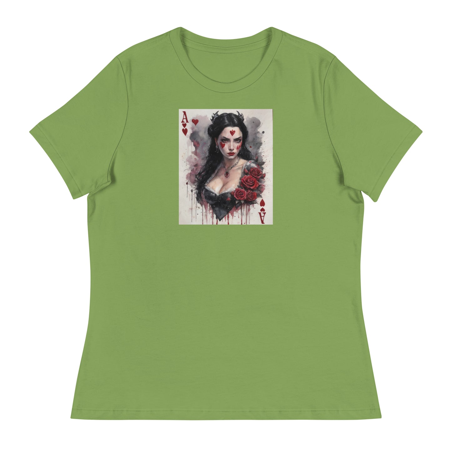 Queen of Hearts Playing Card Women's T-Shirt Leaf