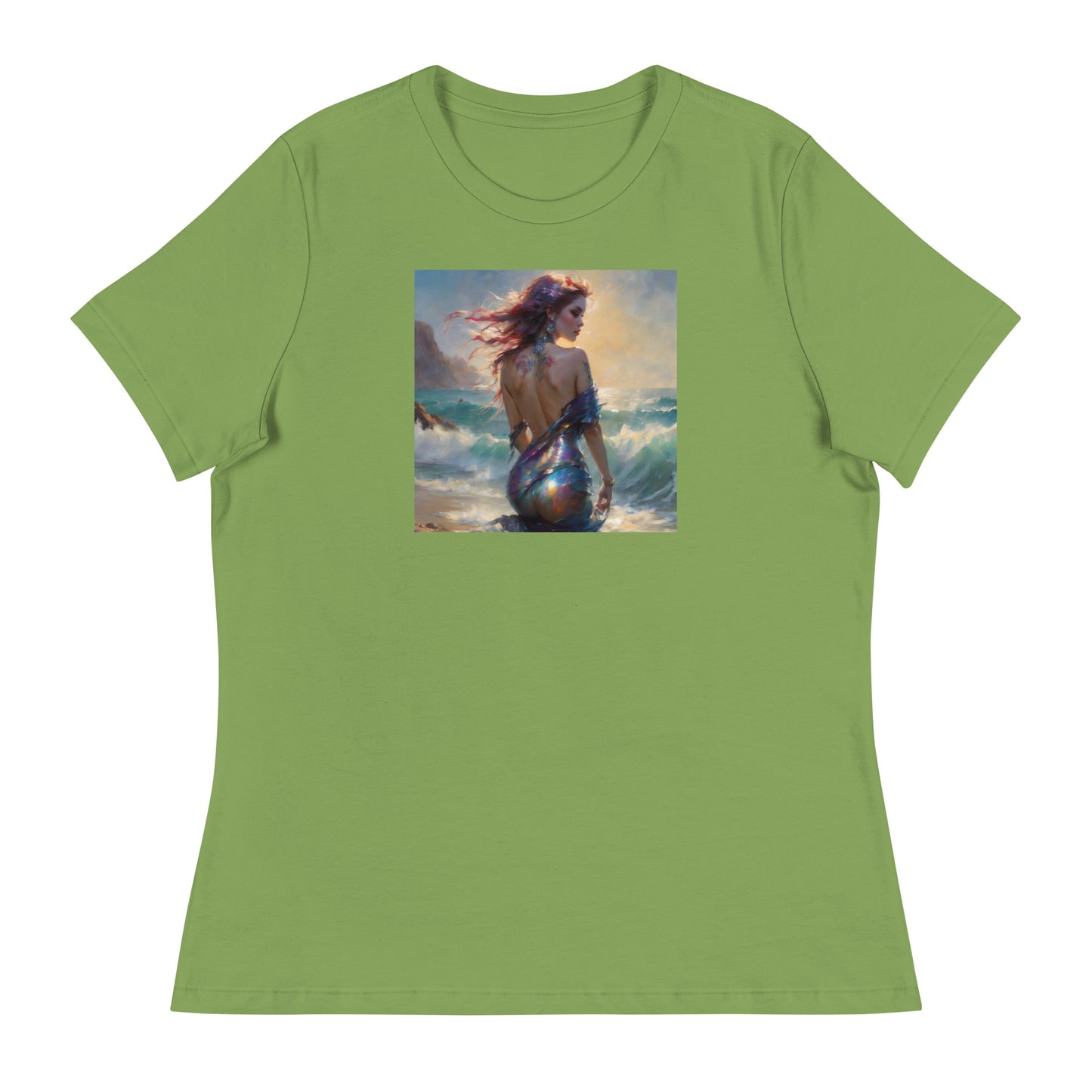 Enchanting Mermaid on Beach Women's Fantasy T-Shirt Leaf