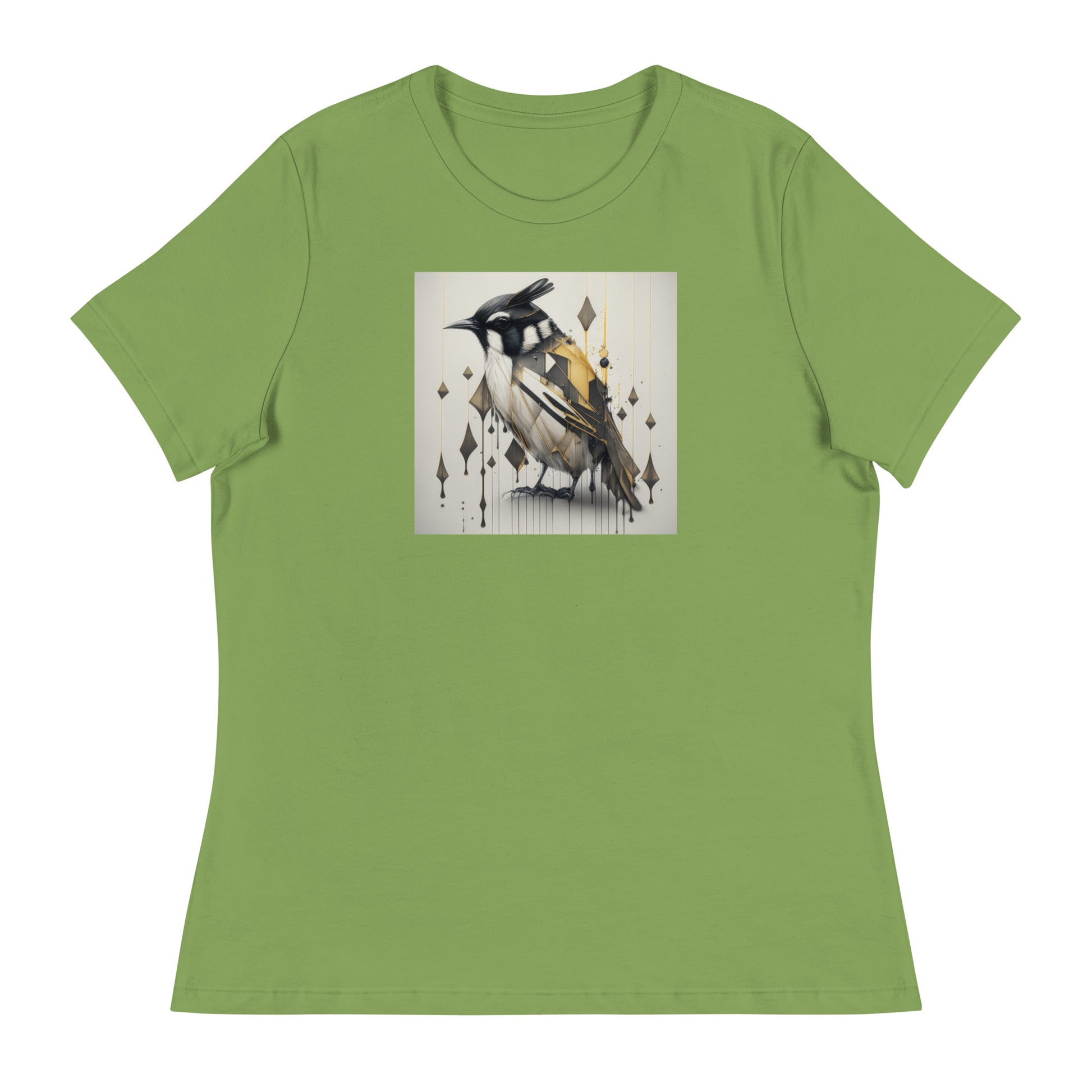 Geometric Chickadee Bird Women's Graphic Tee Leaf