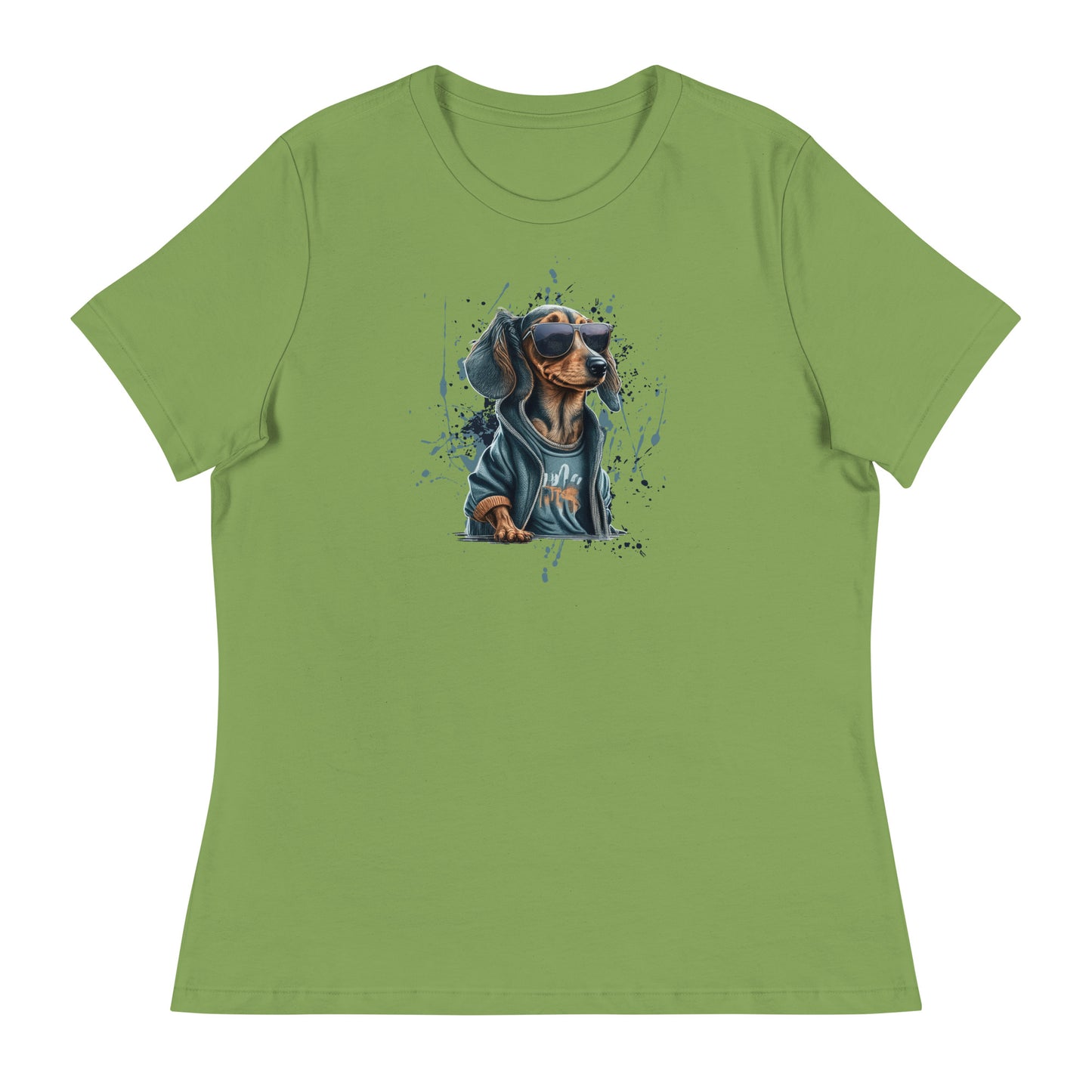 Cool Dachshund in Sunglasses Women's Dog T-Shirt Leaf