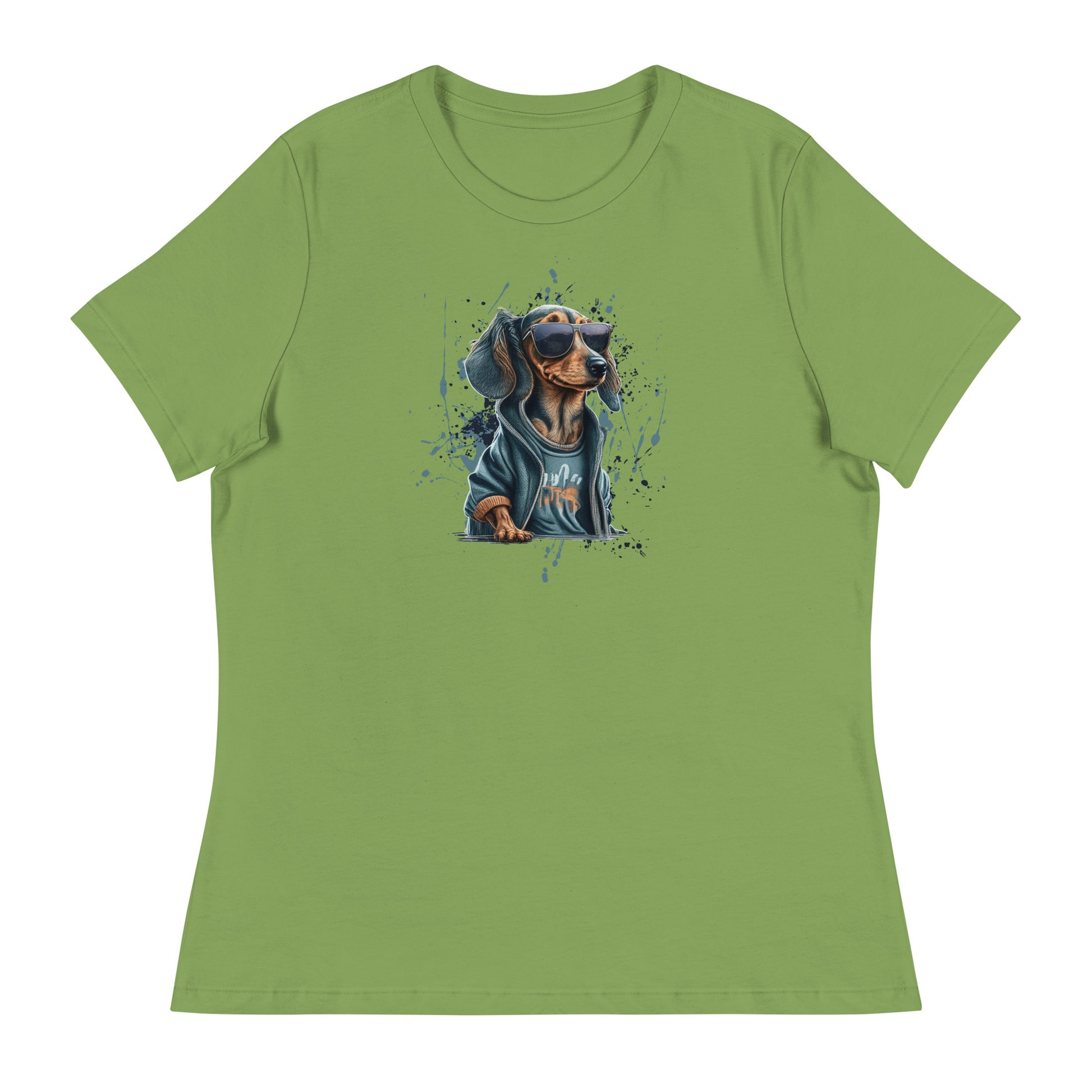 Cool Dachshund in Sunglasses Women's Dog T-Shirt Leaf