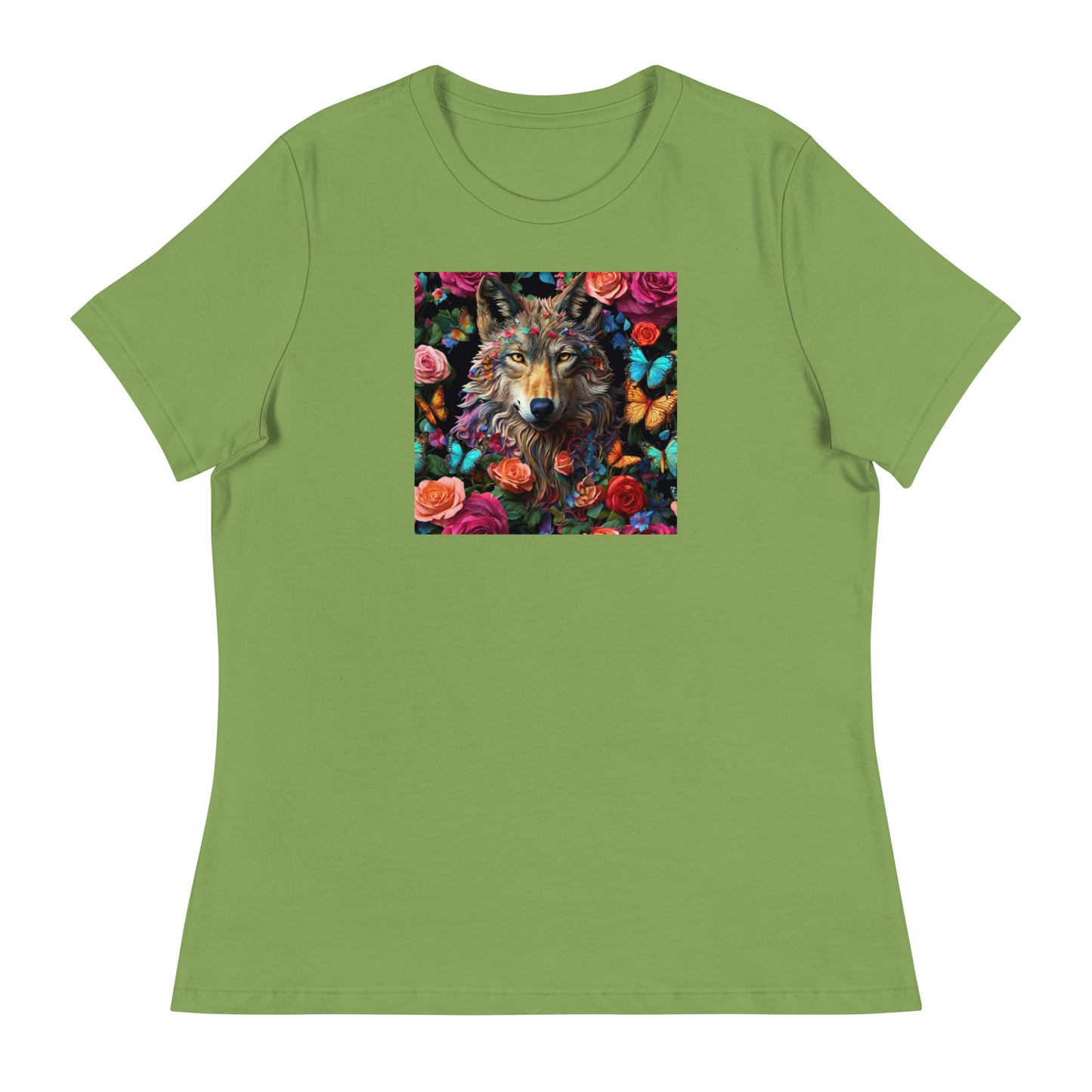 Wolf and Roses Women's Animal Lover T-Shirt Leaf