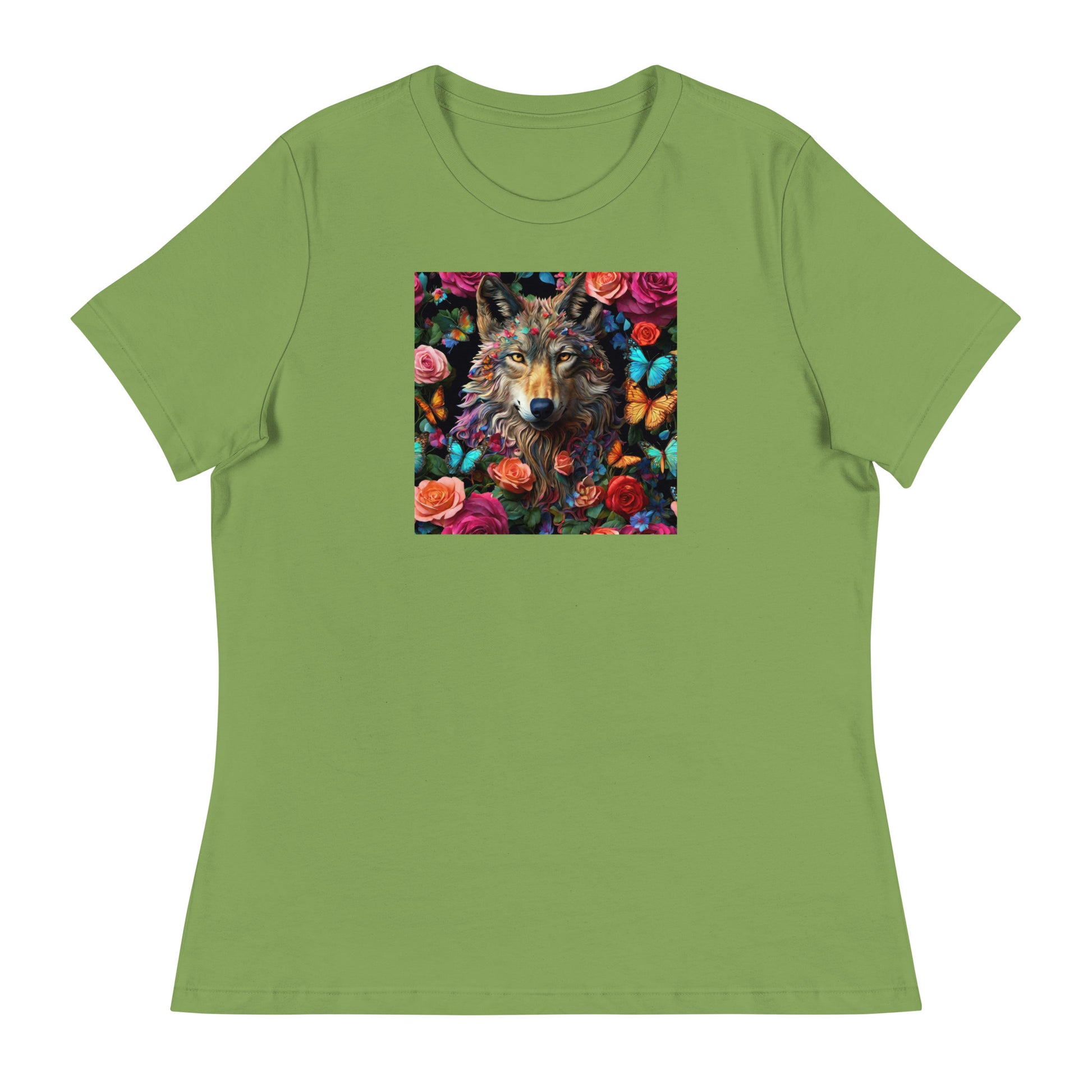 Wolf and Roses Women's Animal Lover T-Shirt Leaf