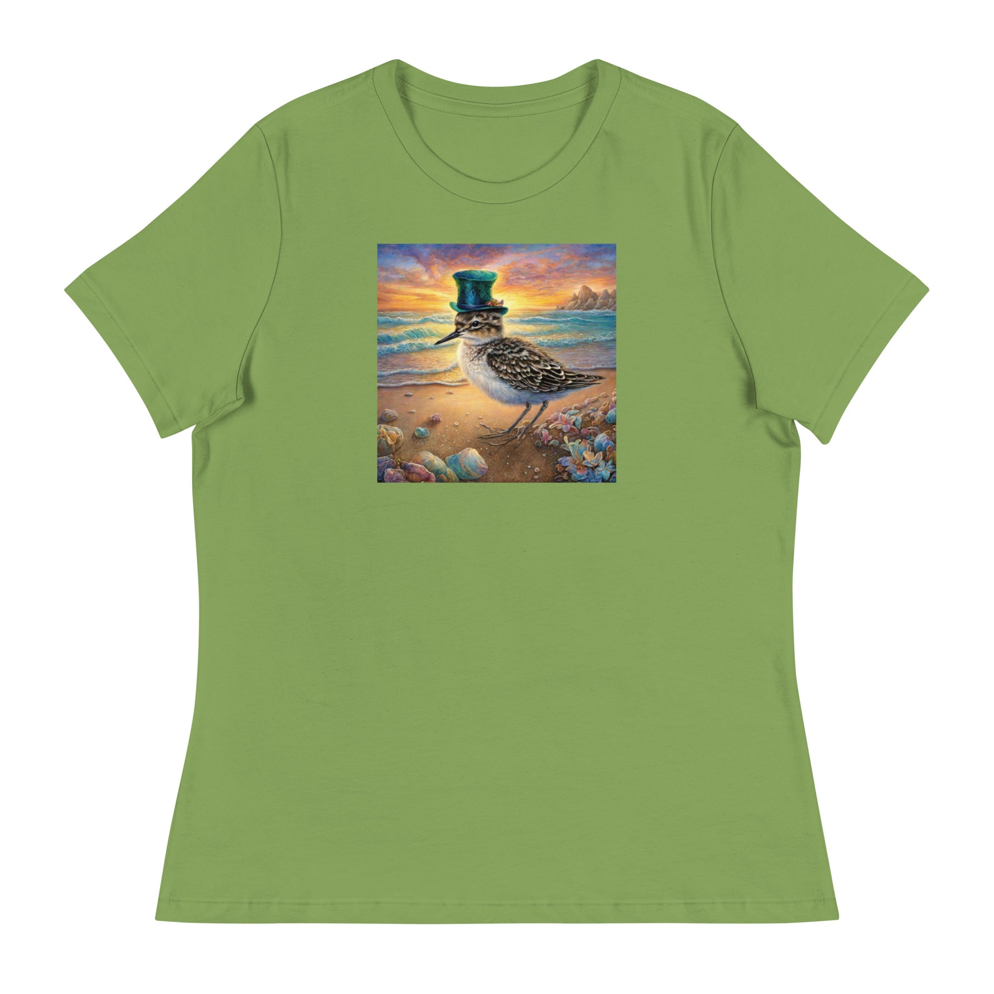 Sandpiper in Top Hat Women's Beach T-Shirt Leaf