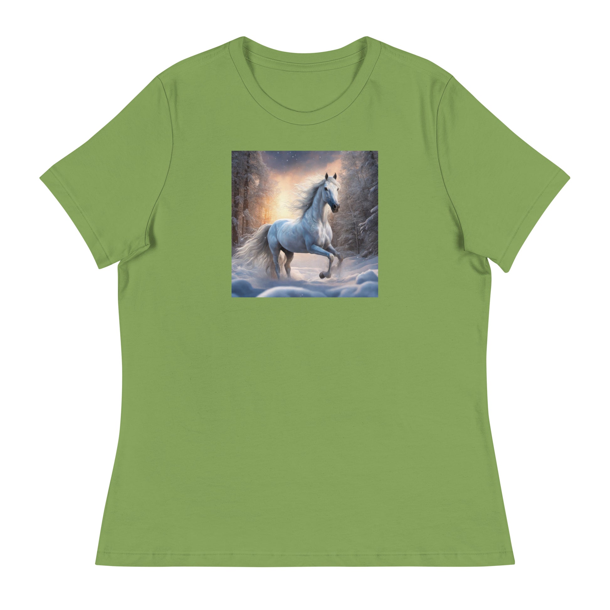 Beautiful White Winter Horse Women's Animal Lover T-Shirt Leaf