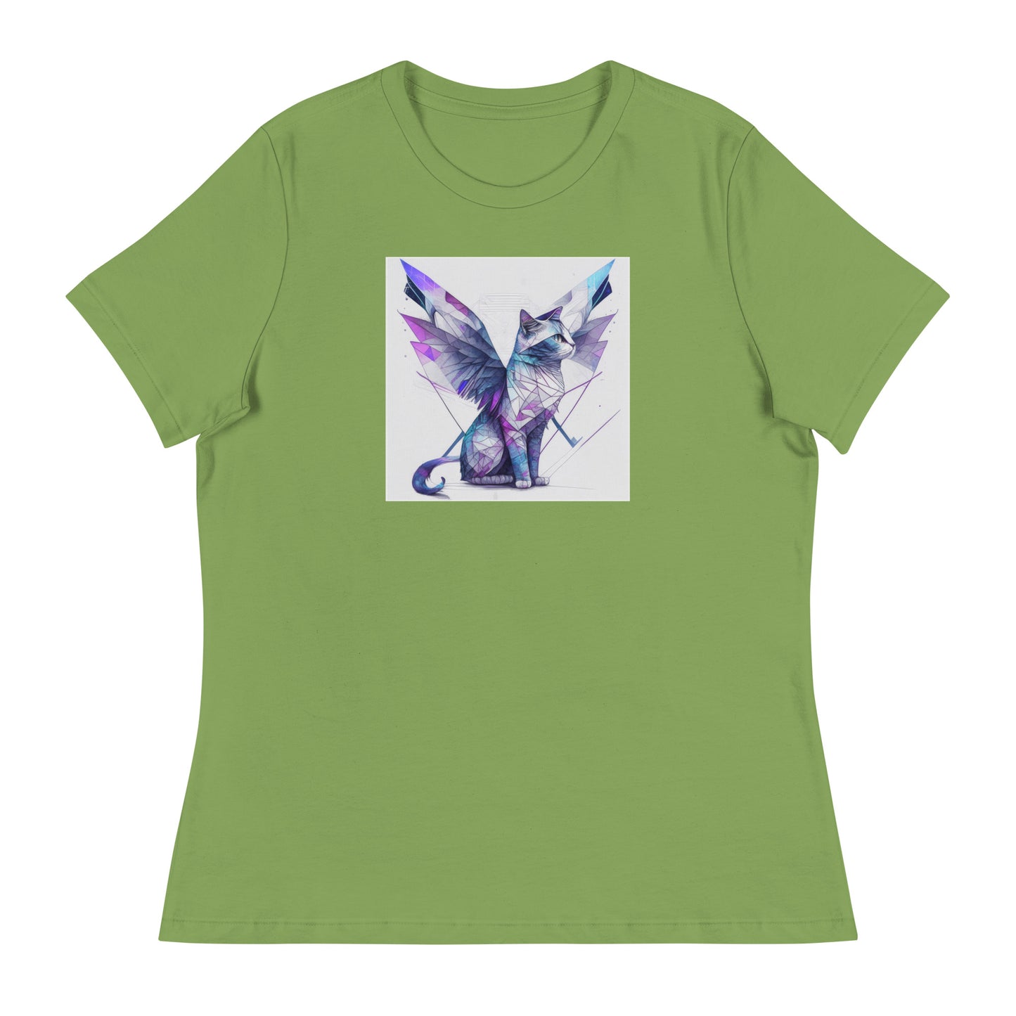 Geometric Cat with Wings Women's Cat Lover T-Shirt Leaf