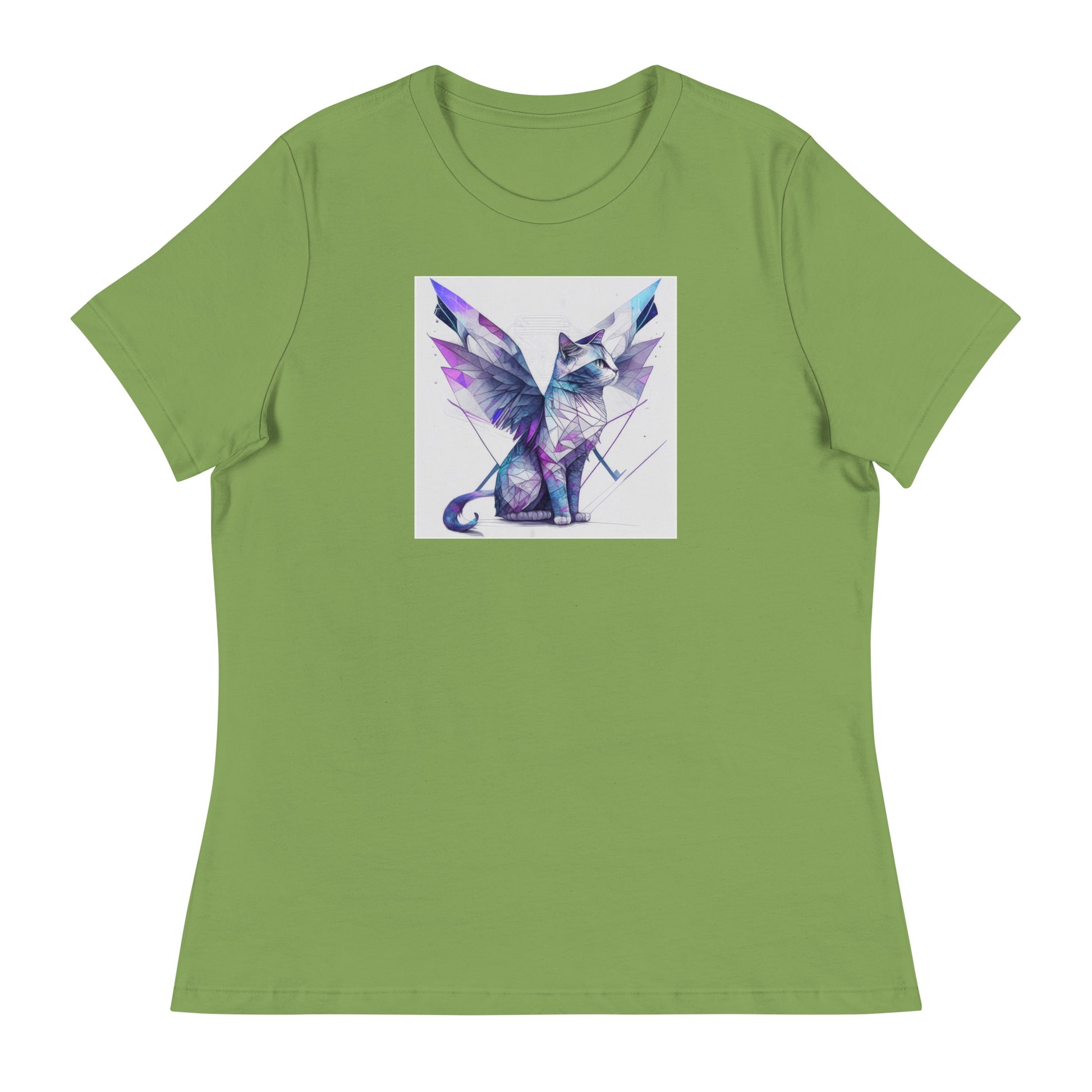 Geometric Cat with Wings Women's Cat Lover T-Shirt Leaf